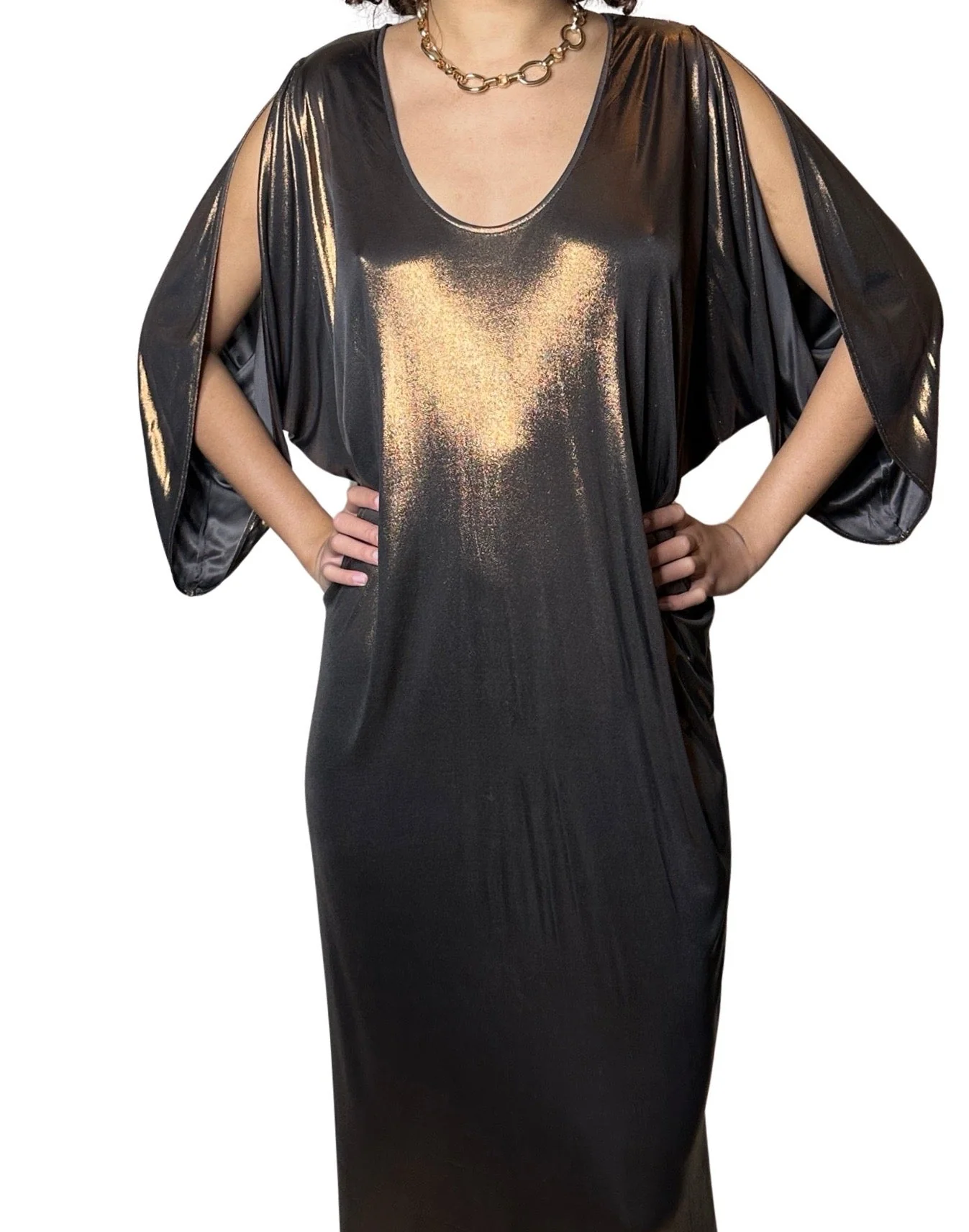 Incredible Vintage Halston Gold / Bronze Kaftan Dress Uk 8 - 14 - Image 7