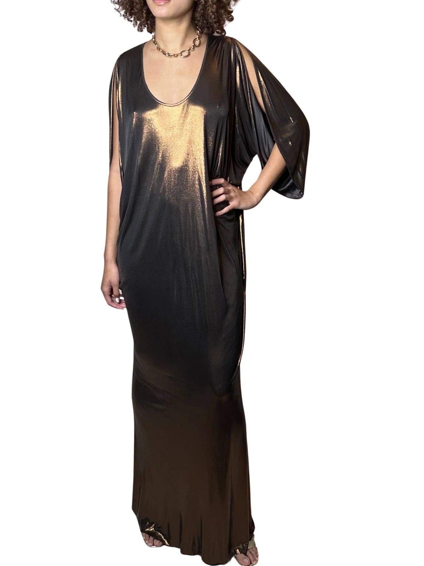 Incredible Vintage Halston Gold / Bronze Kaftan Dress Uk 8 - 14 - Image 8