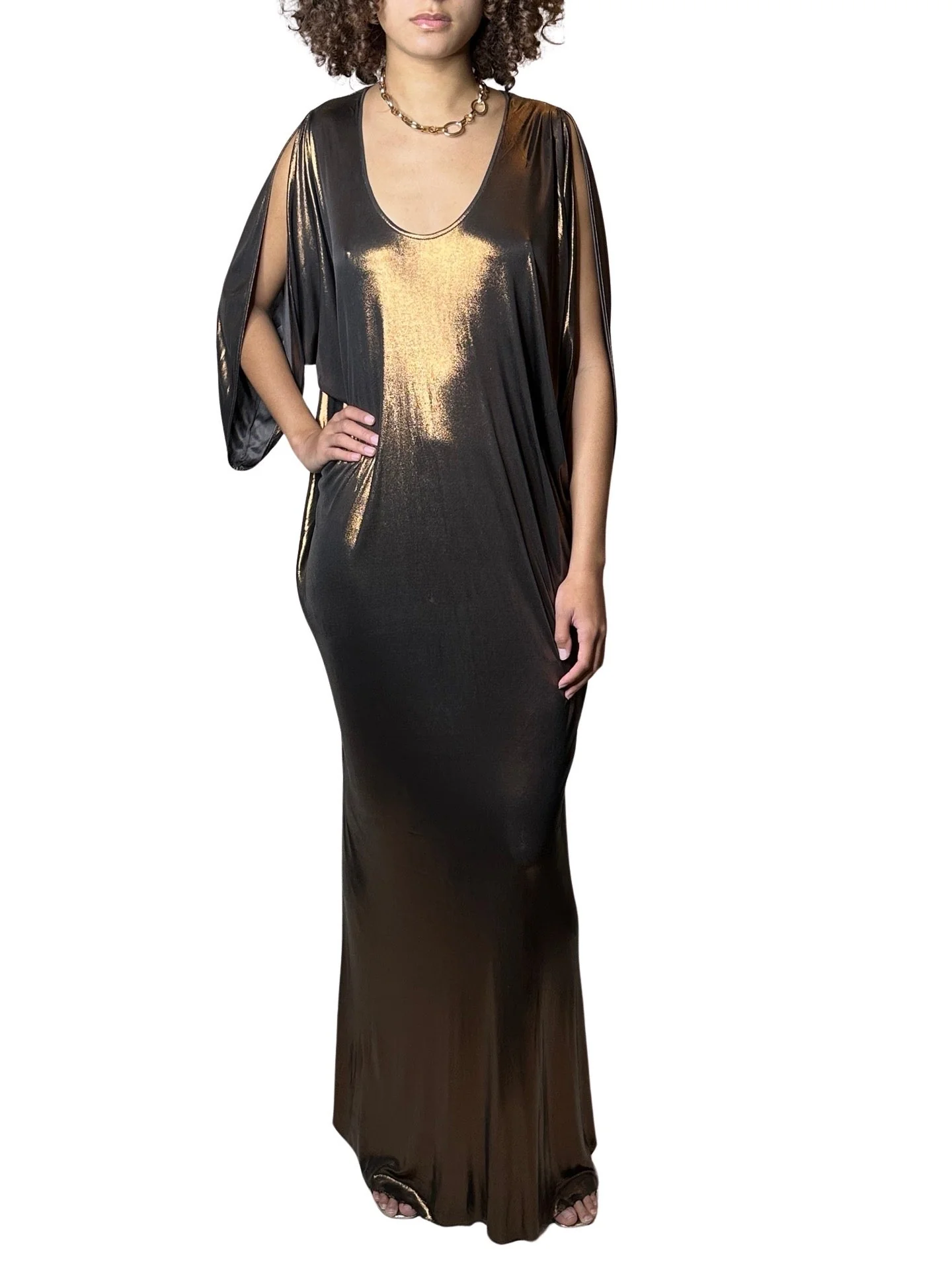 Incredible Vintage Halston Gold / Bronze Kaftan Dress Uk 8 - 14 - Image 9