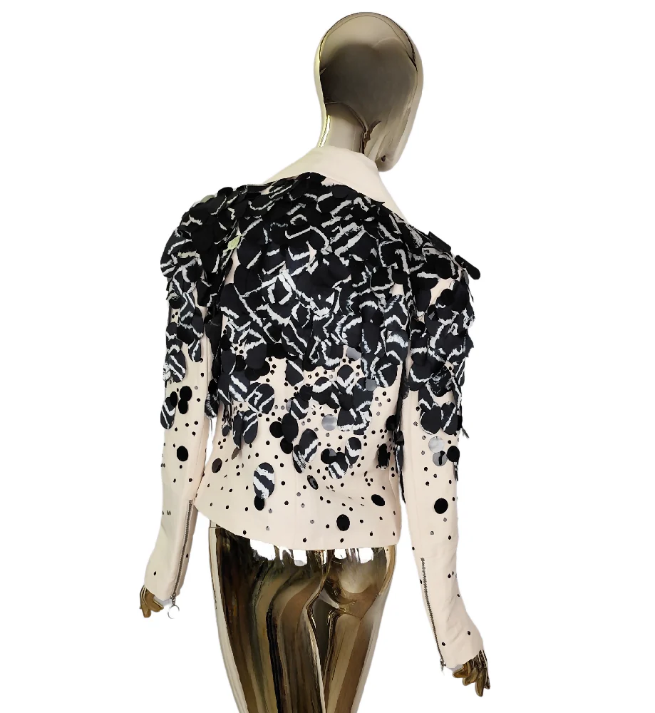 KRIZIA TOP S/S 2013 RUNWAY SILK EMBELLISHED BIKER JACKET - Image 3