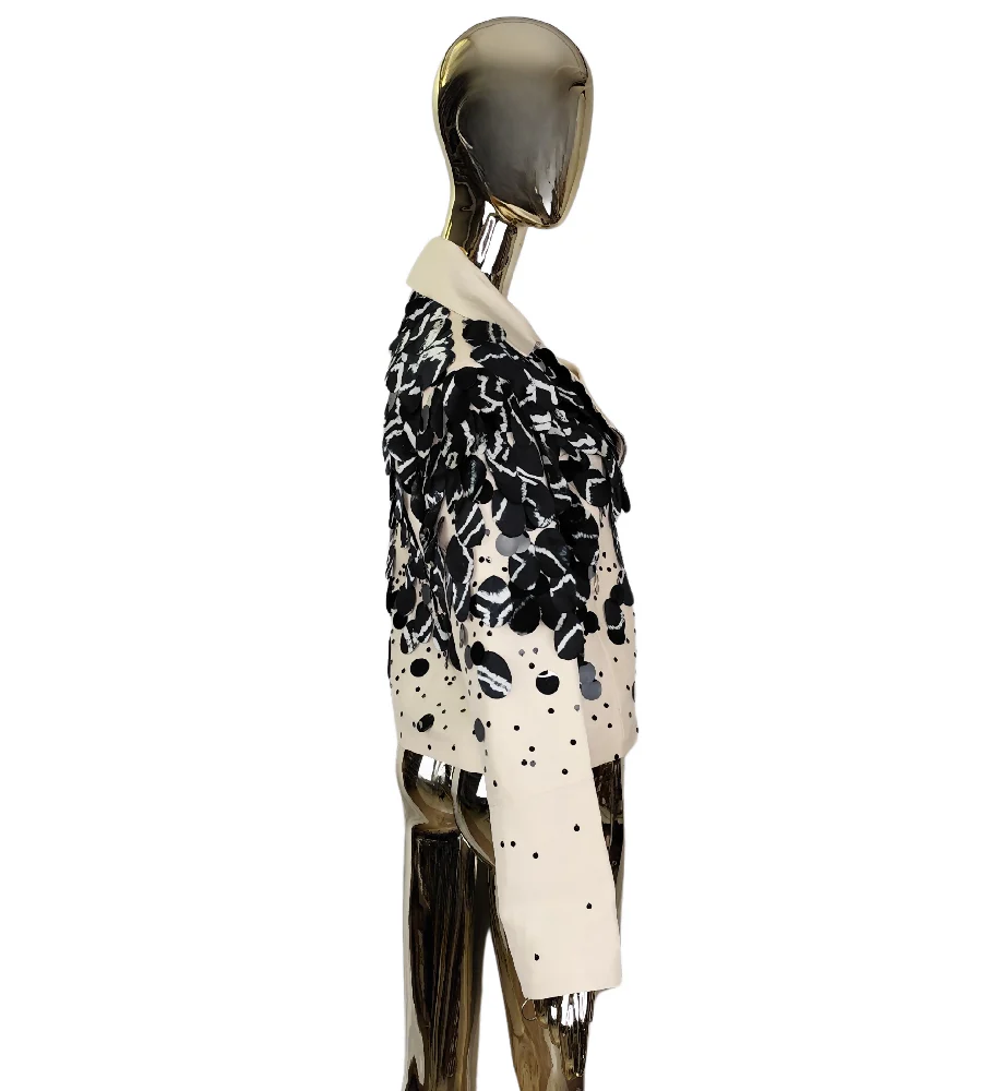 KRIZIA TOP S/S 2013 RUNWAY SILK EMBELLISHED BIKER JACKET - Image 4
