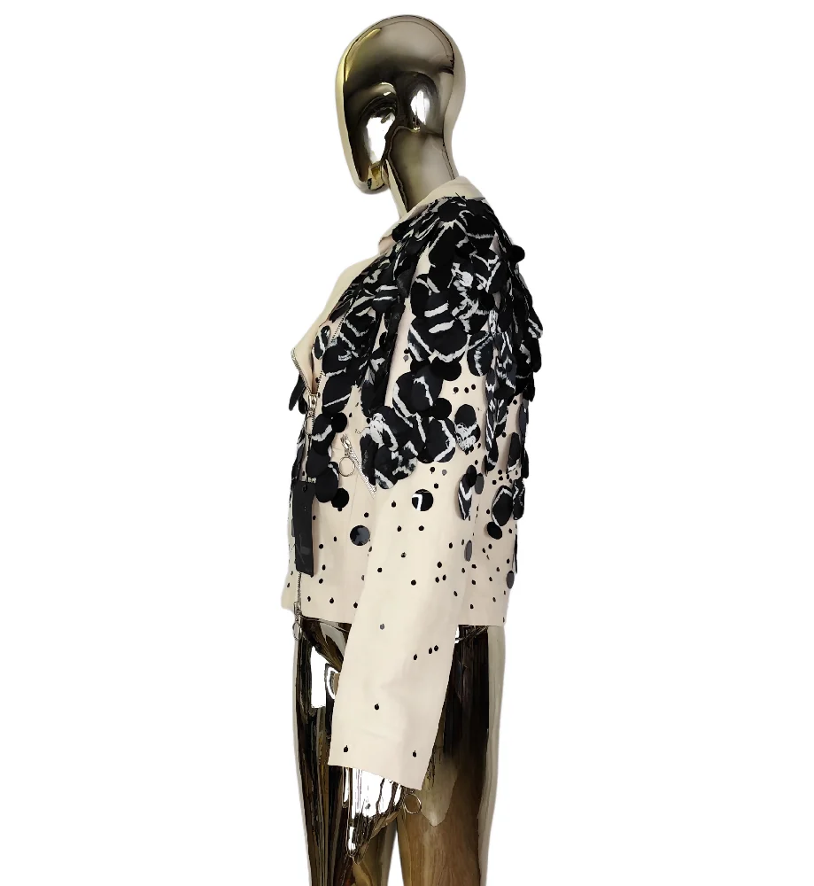 KRIZIA TOP S/S 2013 RUNWAY SILK EMBELLISHED BIKER JACKET - Image 5