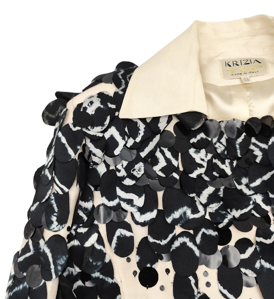 KRIZIA TOP S/S 2013 RUNWAY SILK EMBELLISHED BIKER JACKET - Image 6