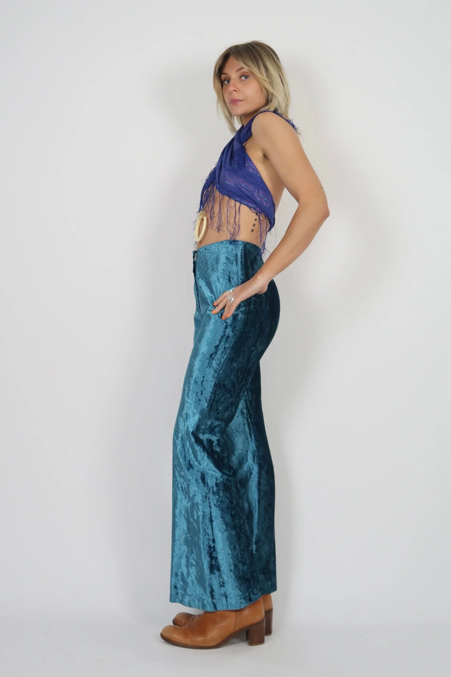 Late 1960s crushed velvet flares - Image 10