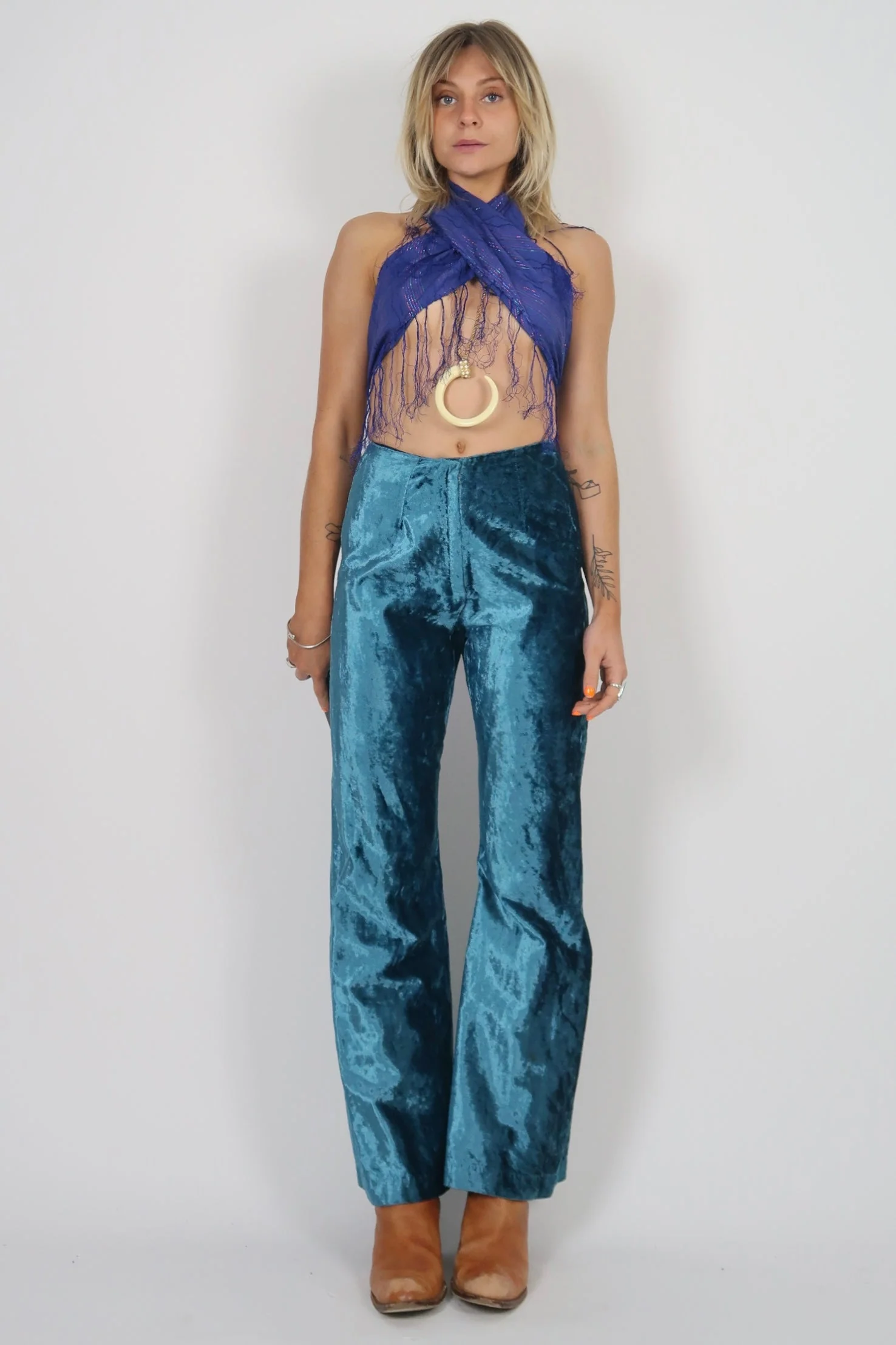 Late 1960s crushed velvet flares - Image 3