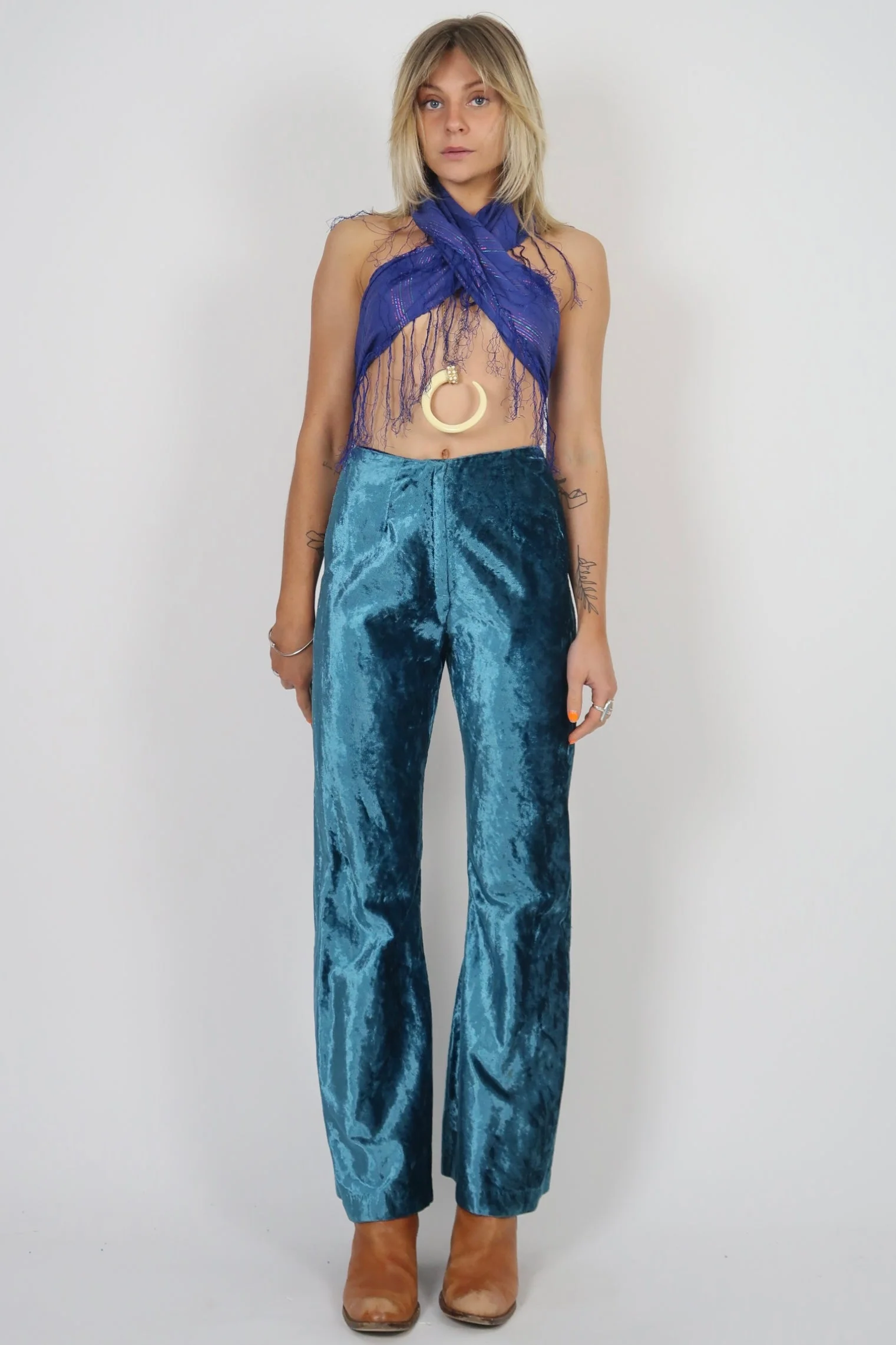 Late 1960s crushed velvet flares - Image 6