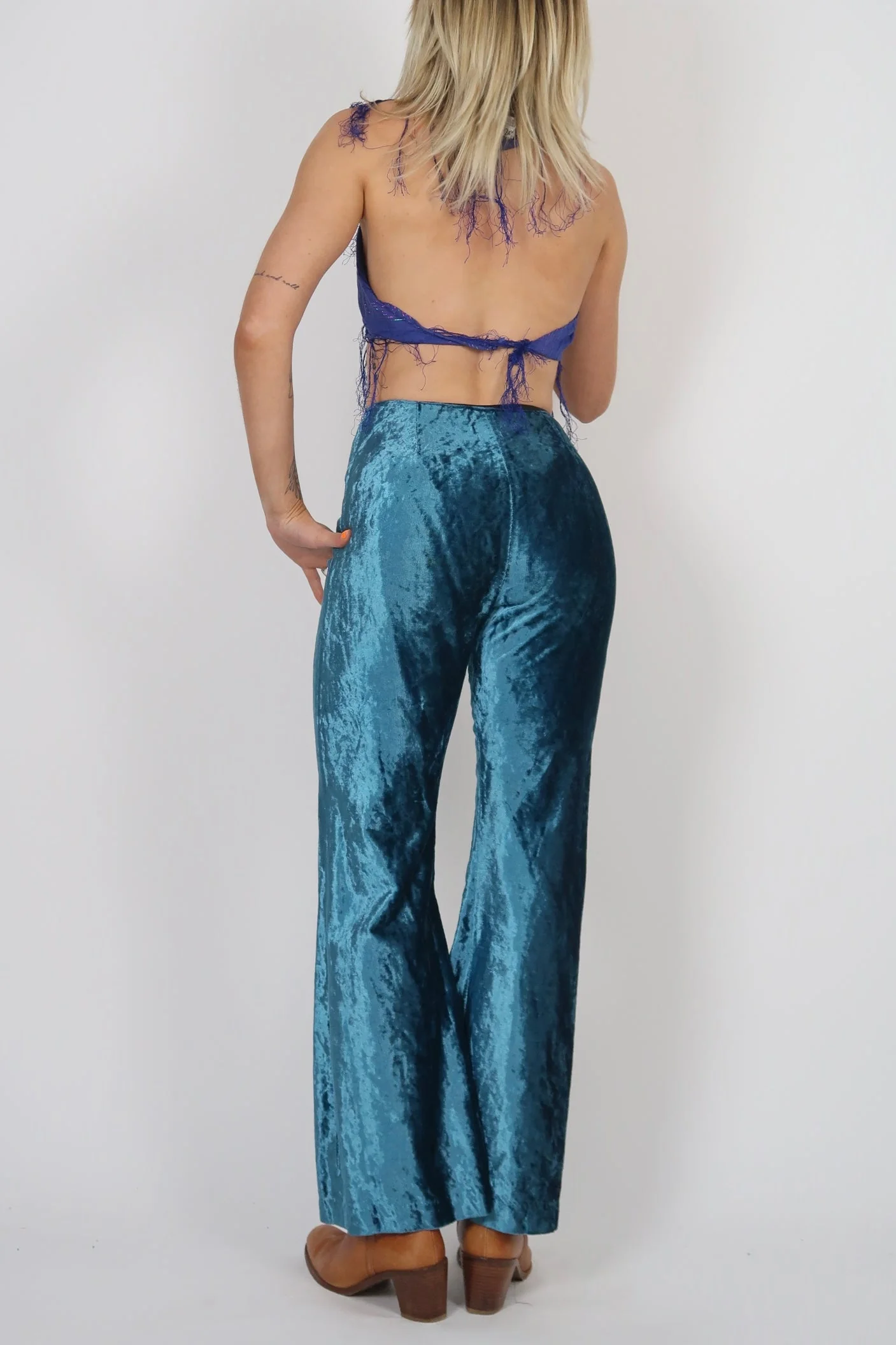 Late 1960s crushed velvet flares - Image 7