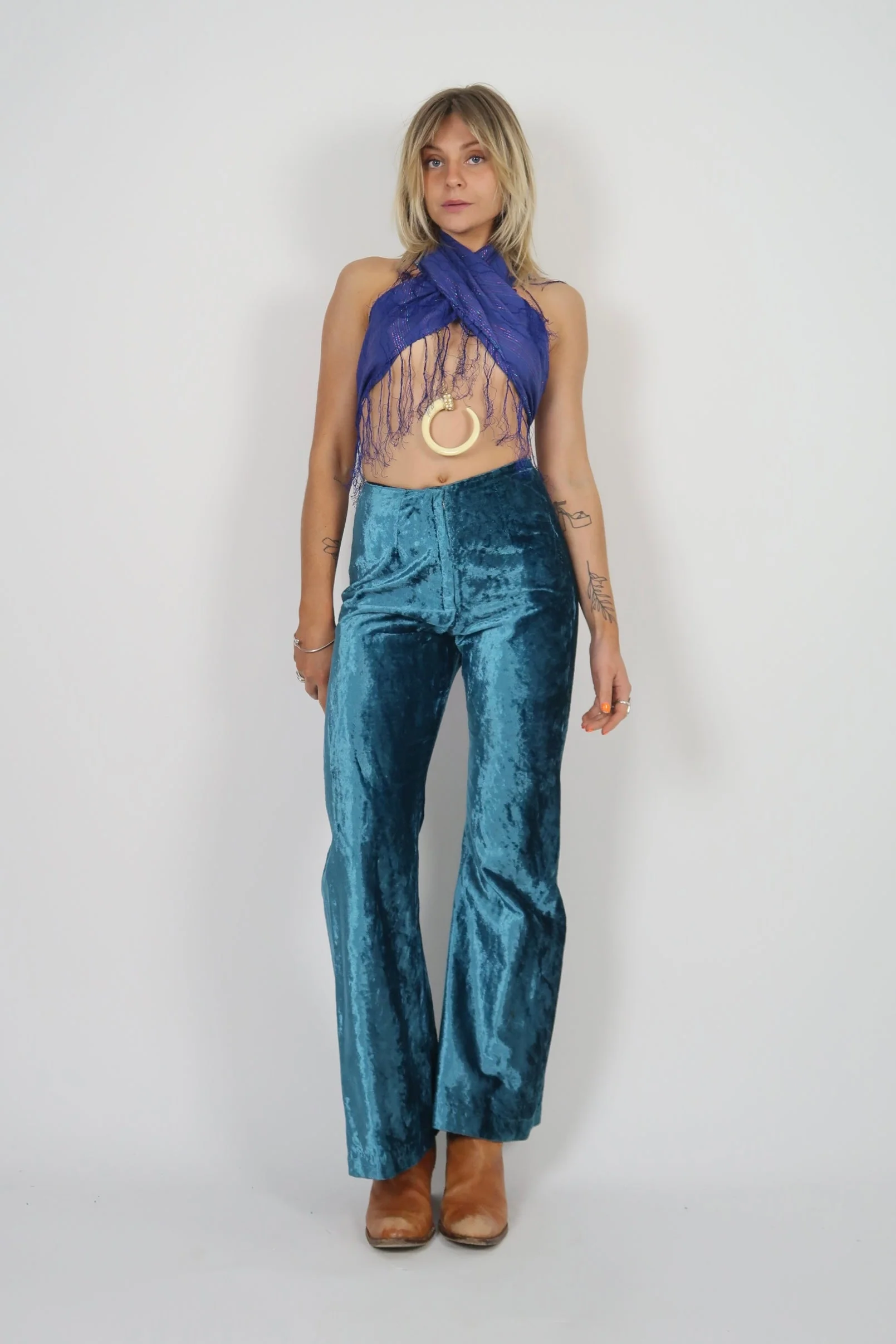 Late 1960s crushed velvet flares - Image 9