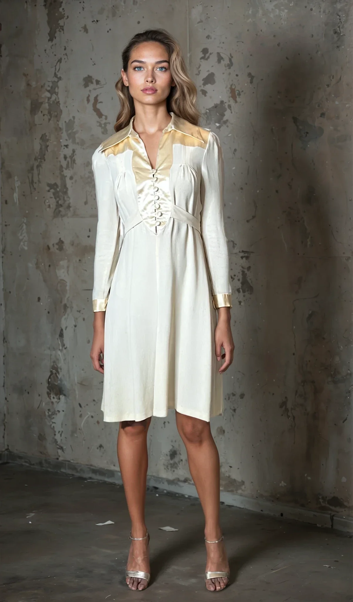 1970'S Gorgeous Vintage Cream Moss Crepe Wedding Dress Uk 8 - 12 - Image 3