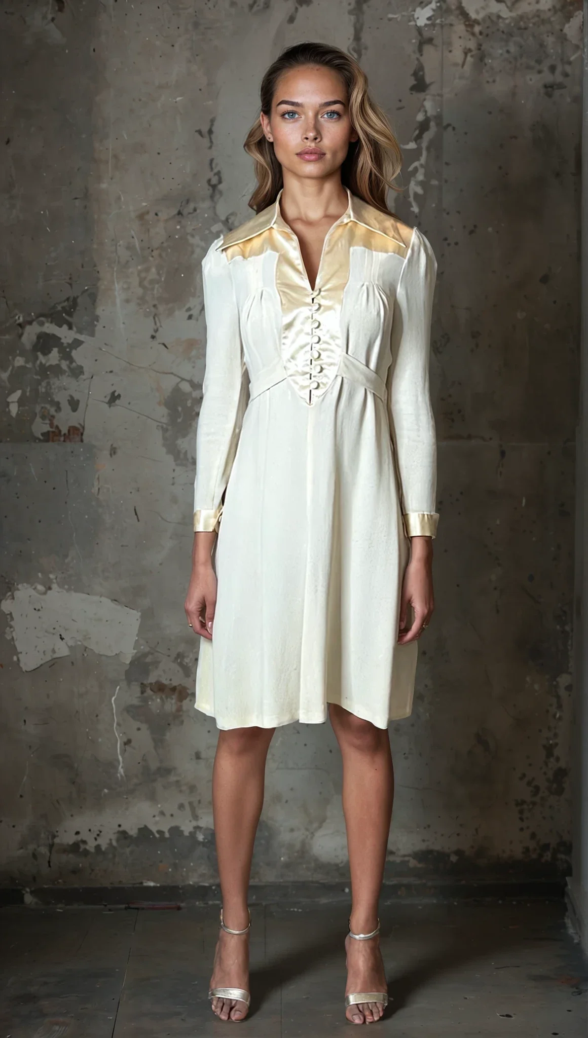 1970'S Gorgeous Vintage Cream Moss Crepe Wedding Dress Uk 8 - 12 - Image 4
