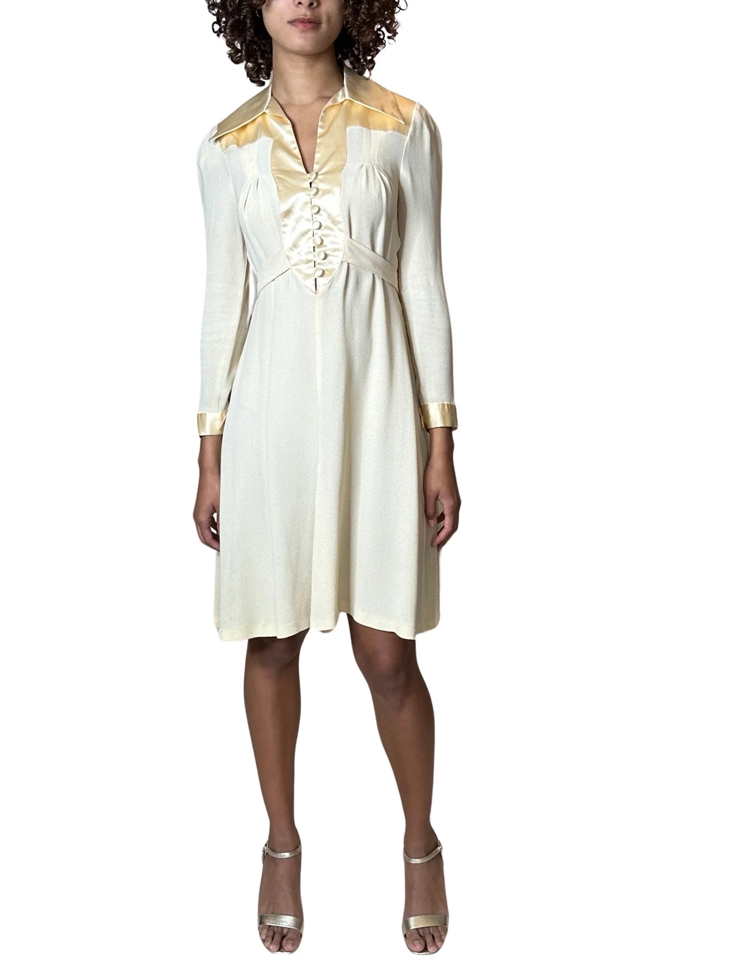 1970'S Gorgeous Vintage Cream Moss Crepe Wedding Dress Uk 8 - 12 - Image 6