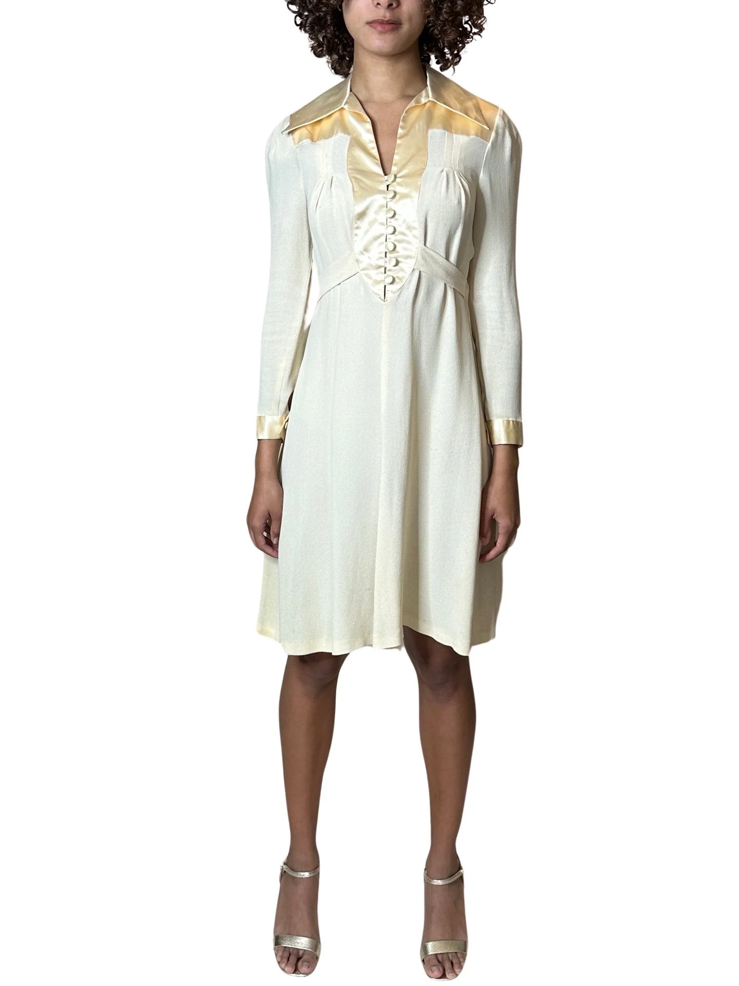 1970'S Gorgeous Vintage Cream Moss Crepe Wedding Dress Uk 8 - 12 - Image 7