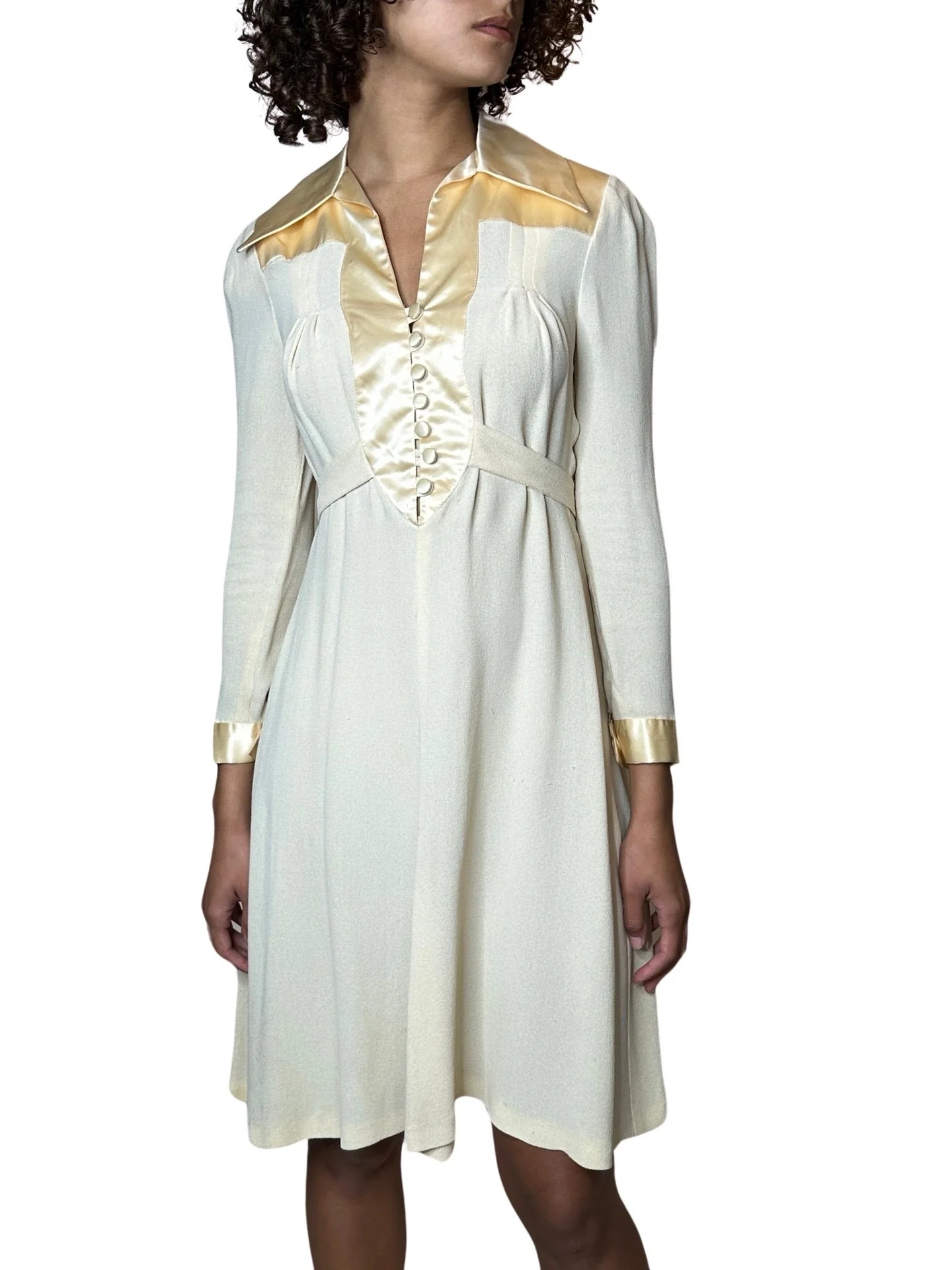 1970'S Gorgeous Vintage Cream Moss Crepe Wedding Dress Uk 8 - 12 - Image 8