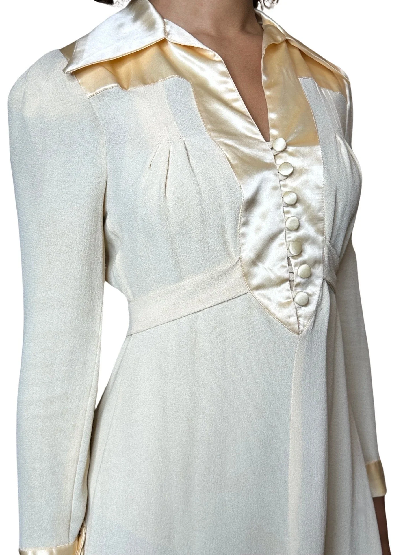 1970'S Gorgeous Vintage Cream Moss Crepe Wedding Dress Uk 8 - 12 - Image 9