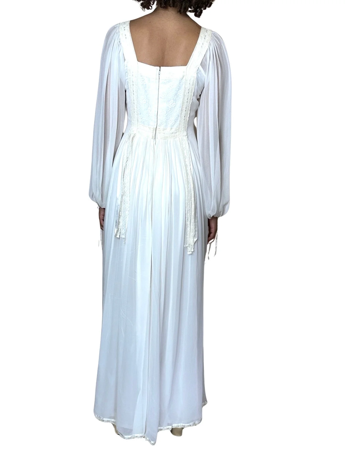 1970's Incredible Vintage White / Cream Silk Lace Wedding Dress UK 8 - 10 - Image 11
