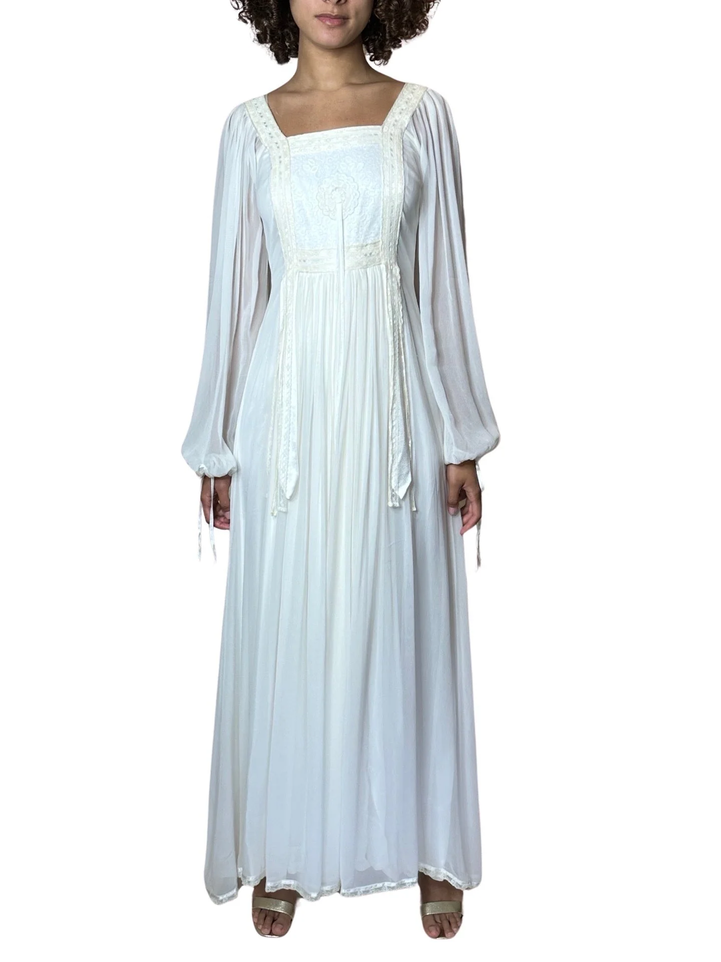 1970's Incredible Vintage White / Cream Silk Lace Wedding Dress UK 8 - 10 - Image 5