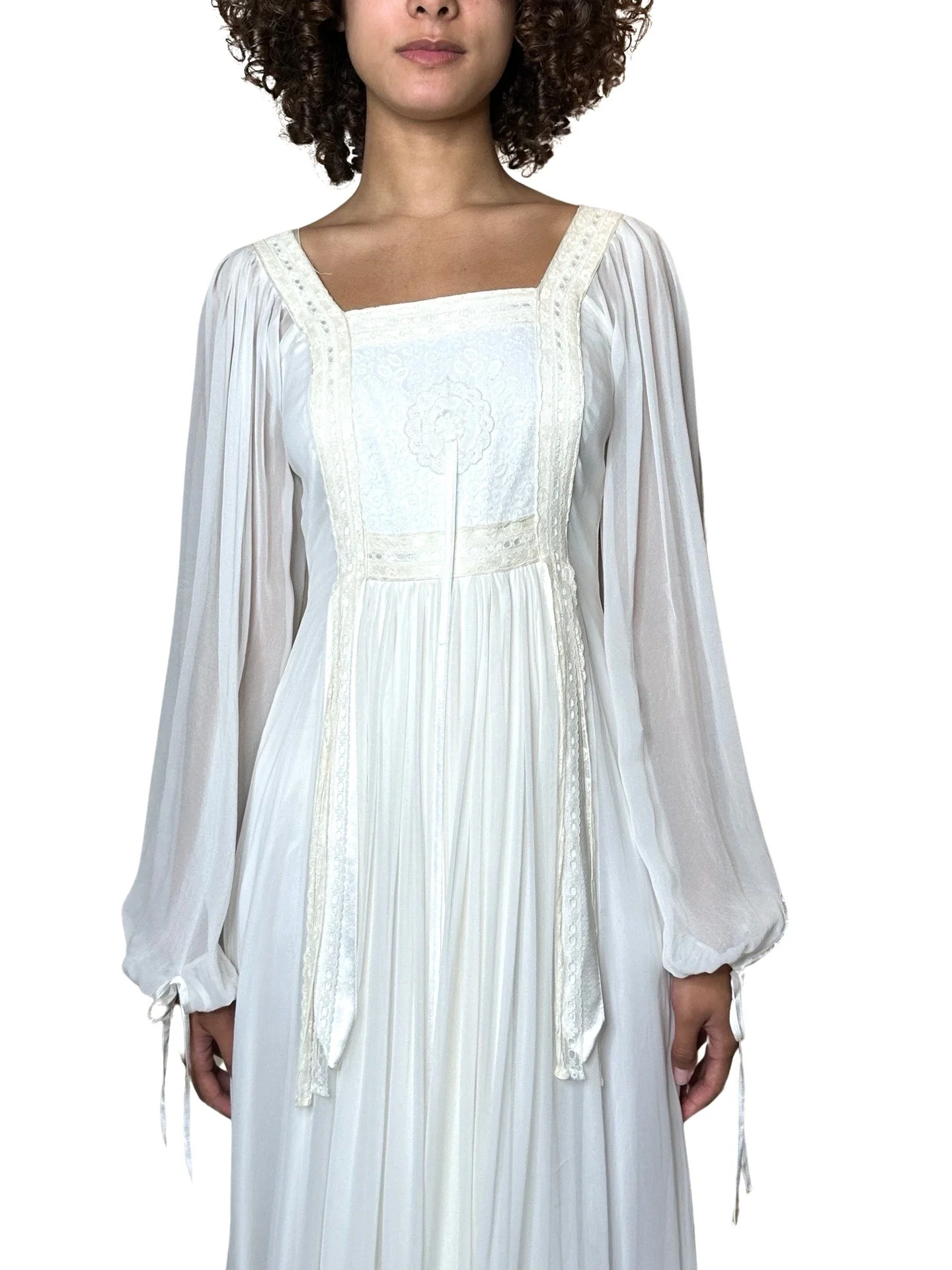 1970's Incredible Vintage White / Cream Silk Lace Wedding Dress UK 8 - 10 - Image 7