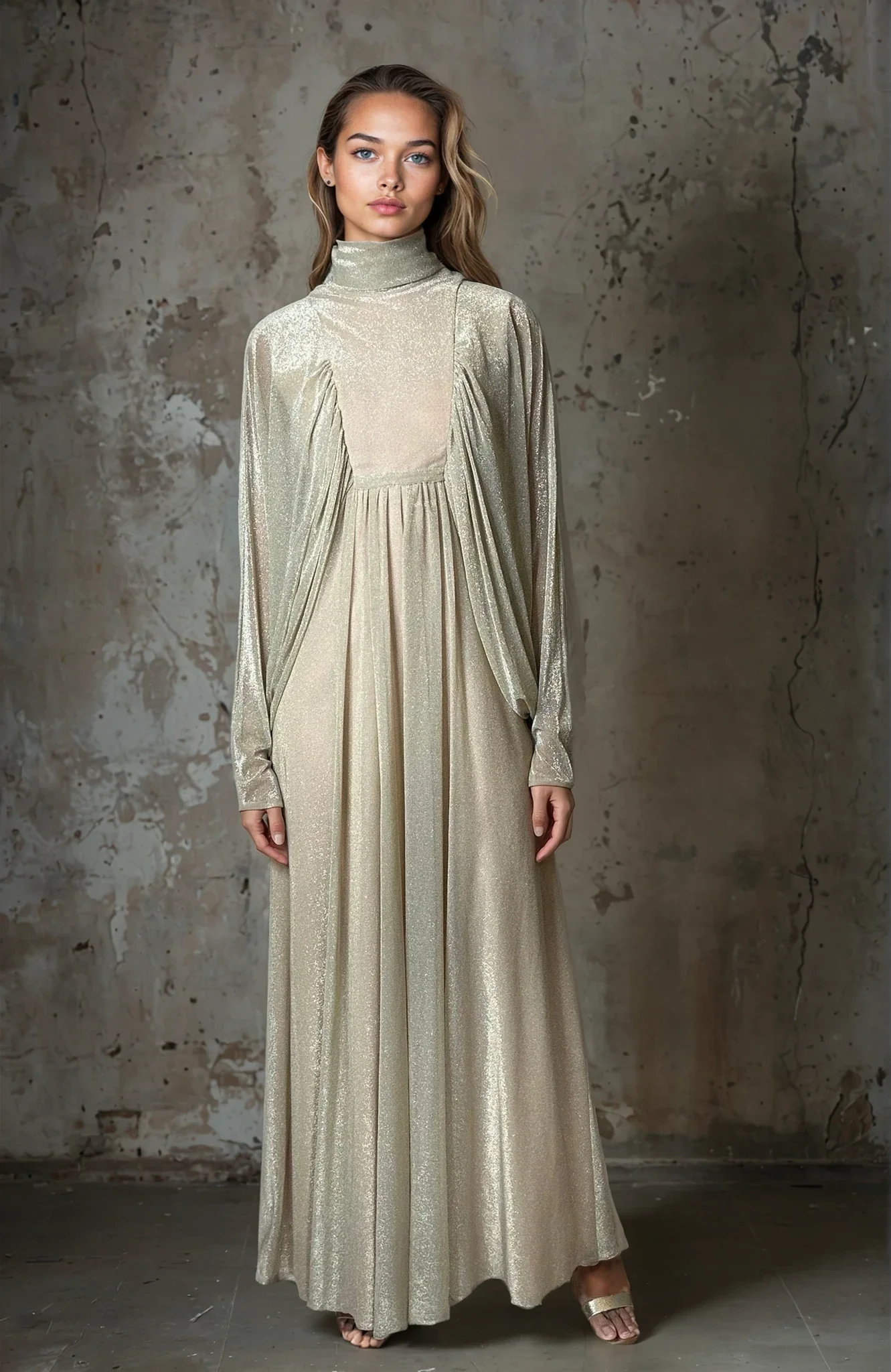 1970's Original Vintage Gold Goddess Maxi Dress UK 8 - 12 - Image 3