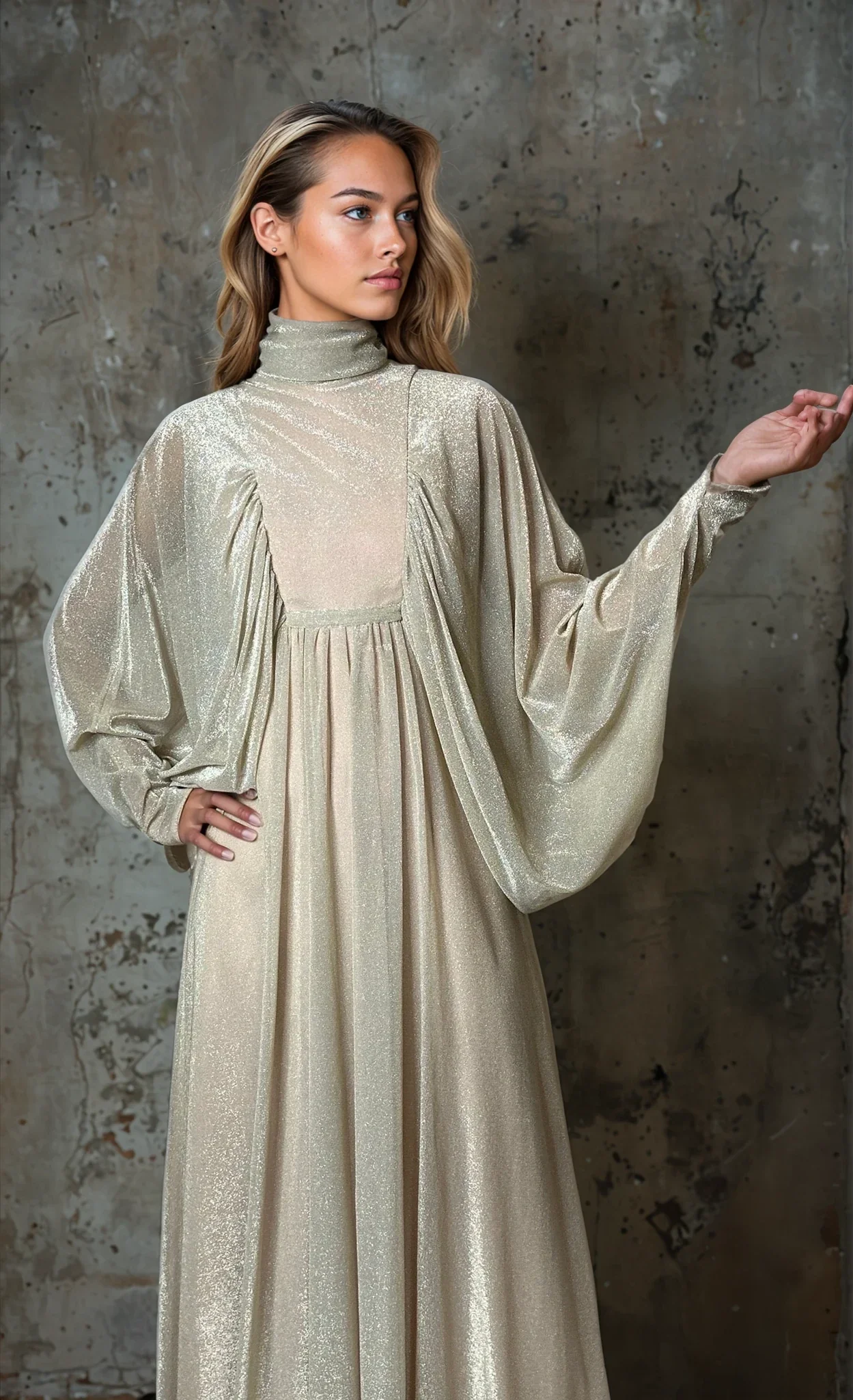 1970's Original Vintage Gold Goddess Maxi Dress UK 8 - 12 - Image 4