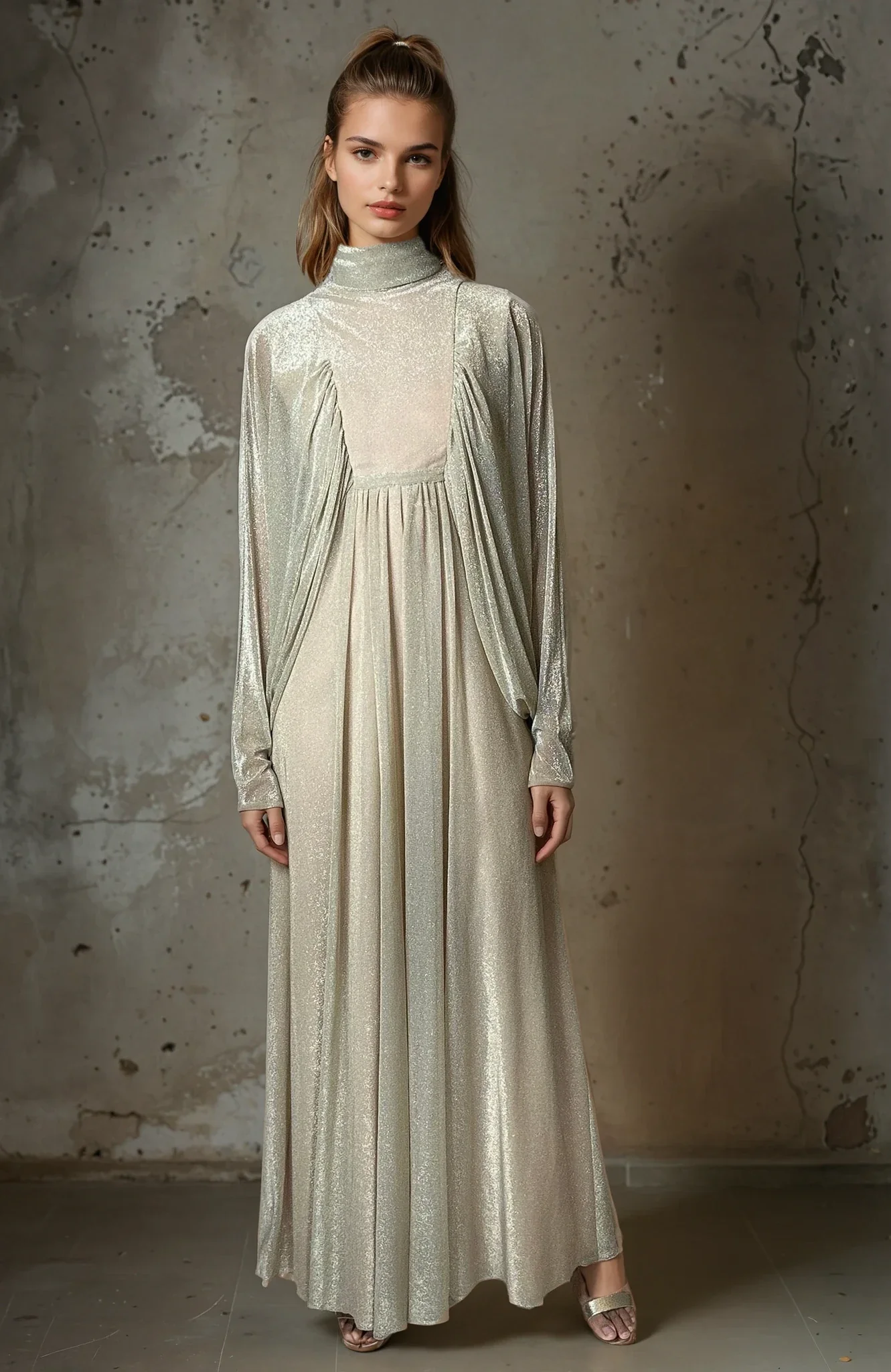 1970's Original Vintage Gold Goddess Maxi Dress UK 8 - 12 - Image 5