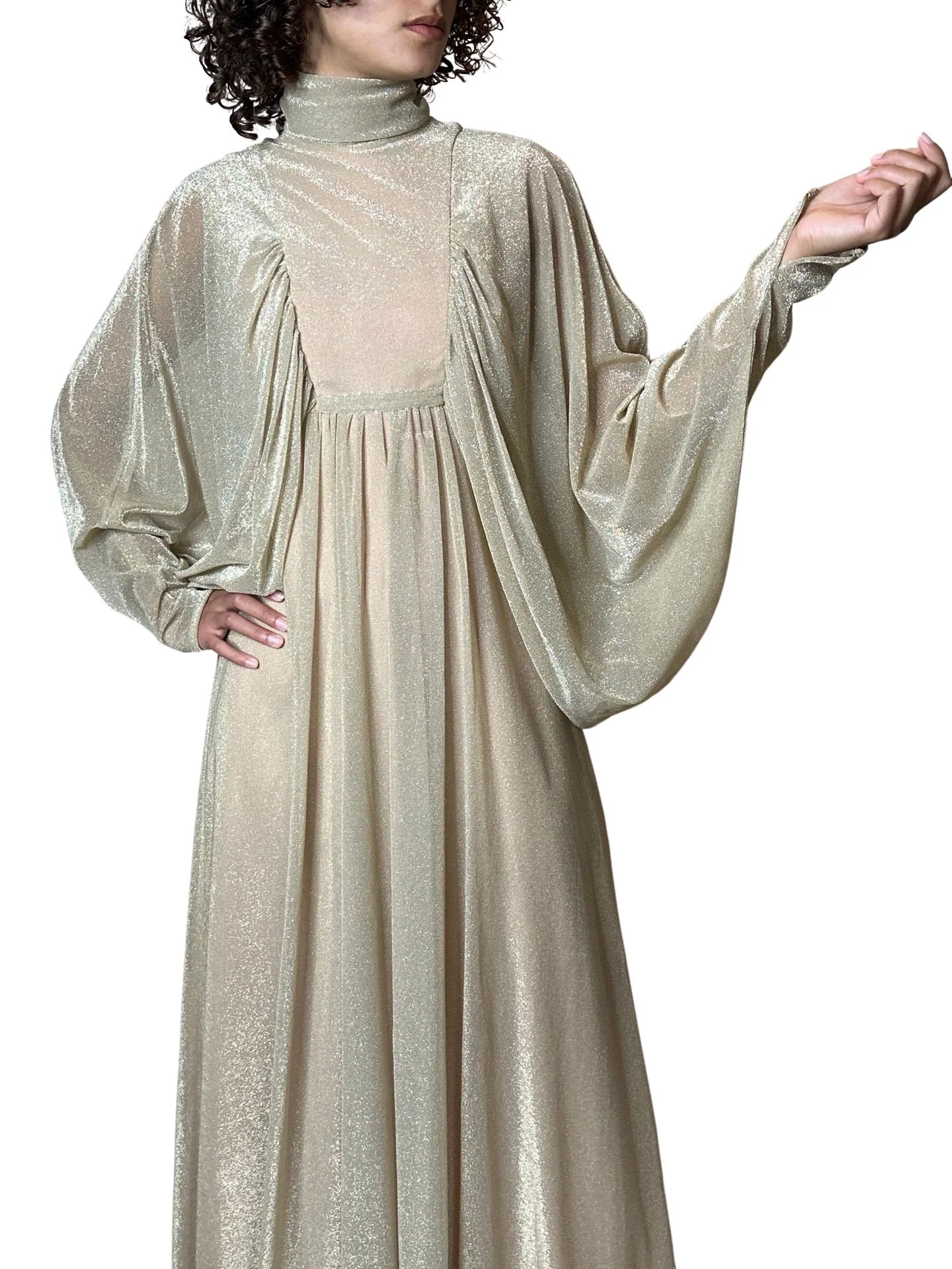 1970's Original Vintage Gold Goddess Maxi Dress UK 8 - 12 - Image 8