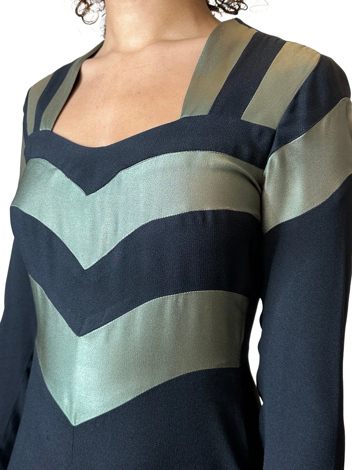 1970's Original Vintage Very Rare Ossie Clark Black & Metallic Green Dress UK 8 - 10 - Image 10