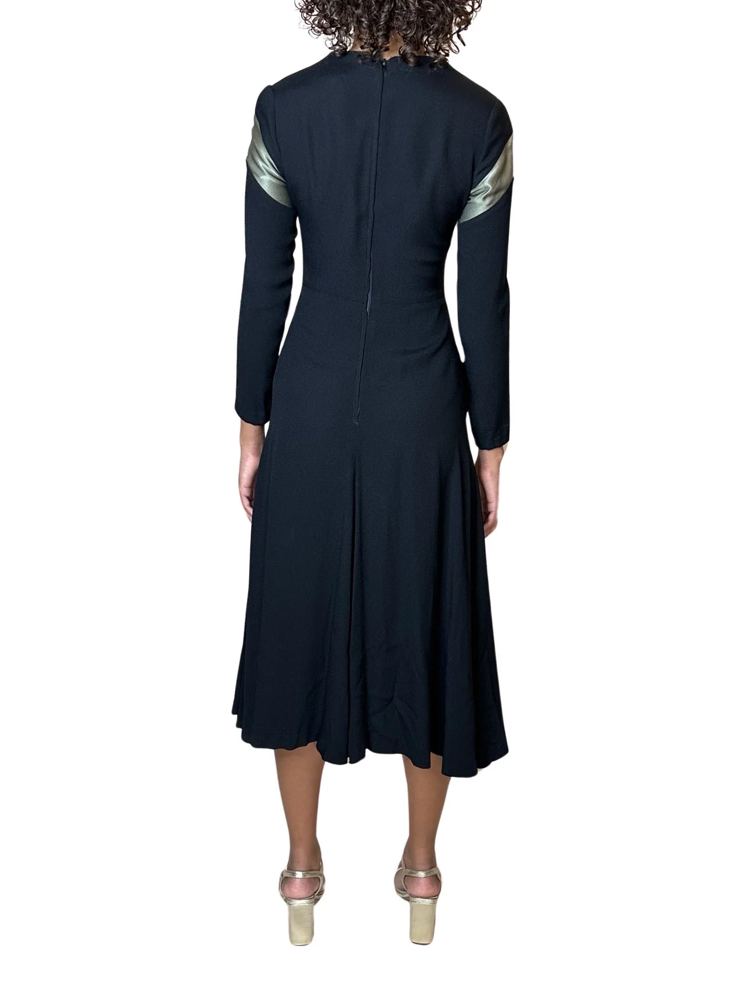 1970's Original Vintage Very Rare Ossie Clark Black & Metallic Green Dress UK 8 - 10 - Image 11