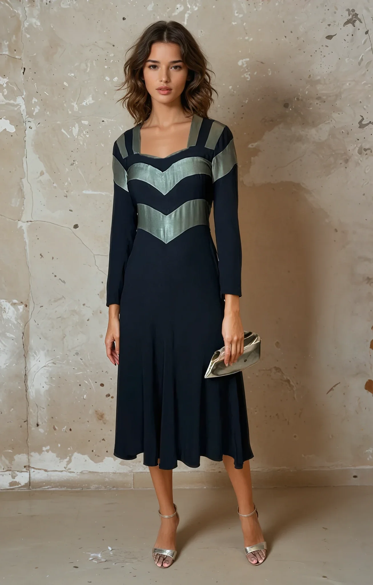 1970's Original Vintage Very Rare Ossie Clark Black & Metallic Green Dress UK 8 - 10 - Image 6