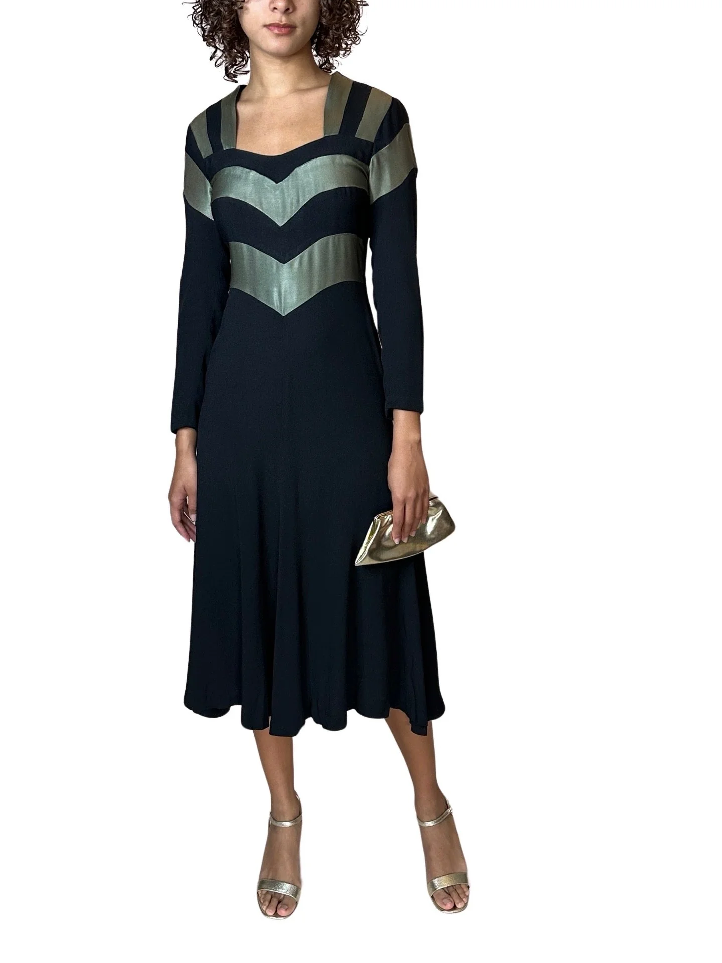 1970's Original Vintage Very Rare Ossie Clark Black & Metallic Green Dress UK 8 - 10 - Image 7