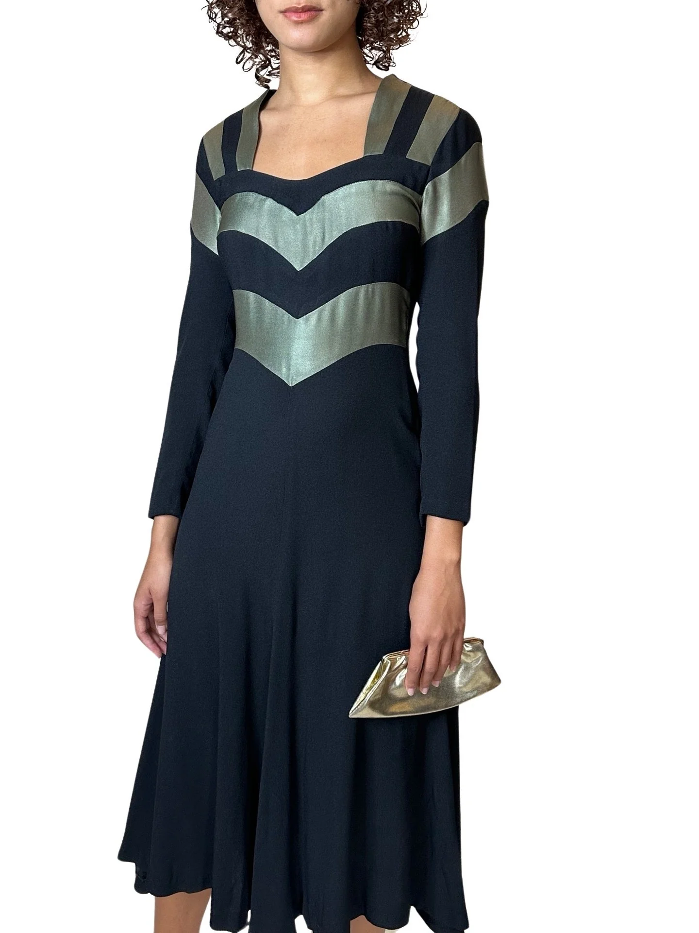 1970's Original Vintage Very Rare Ossie Clark Black & Metallic Green Dress UK 8 - 10 - Image 8