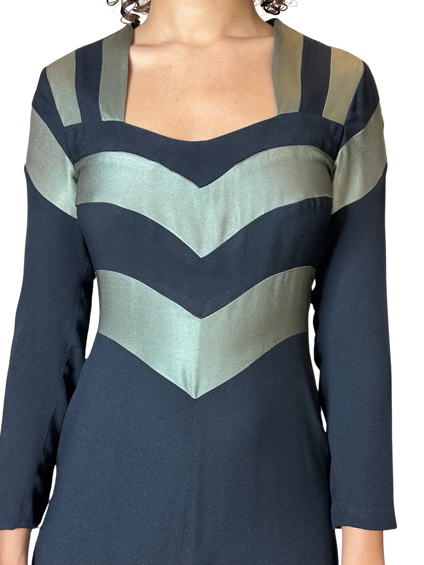 1970's Original Vintage Very Rare Ossie Clark Black & Metallic Green Dress UK 8 - 10 - Image 9