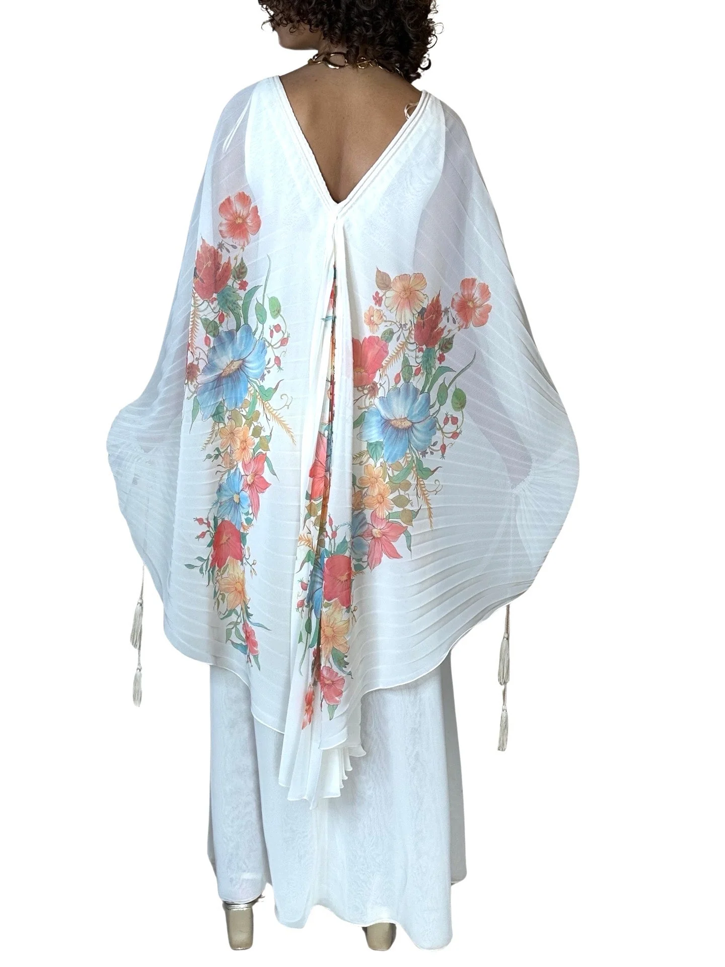 1970's Sensational Vintage Cream Floral Pleated Wedding Dress UK 8 - 14 - Image 10