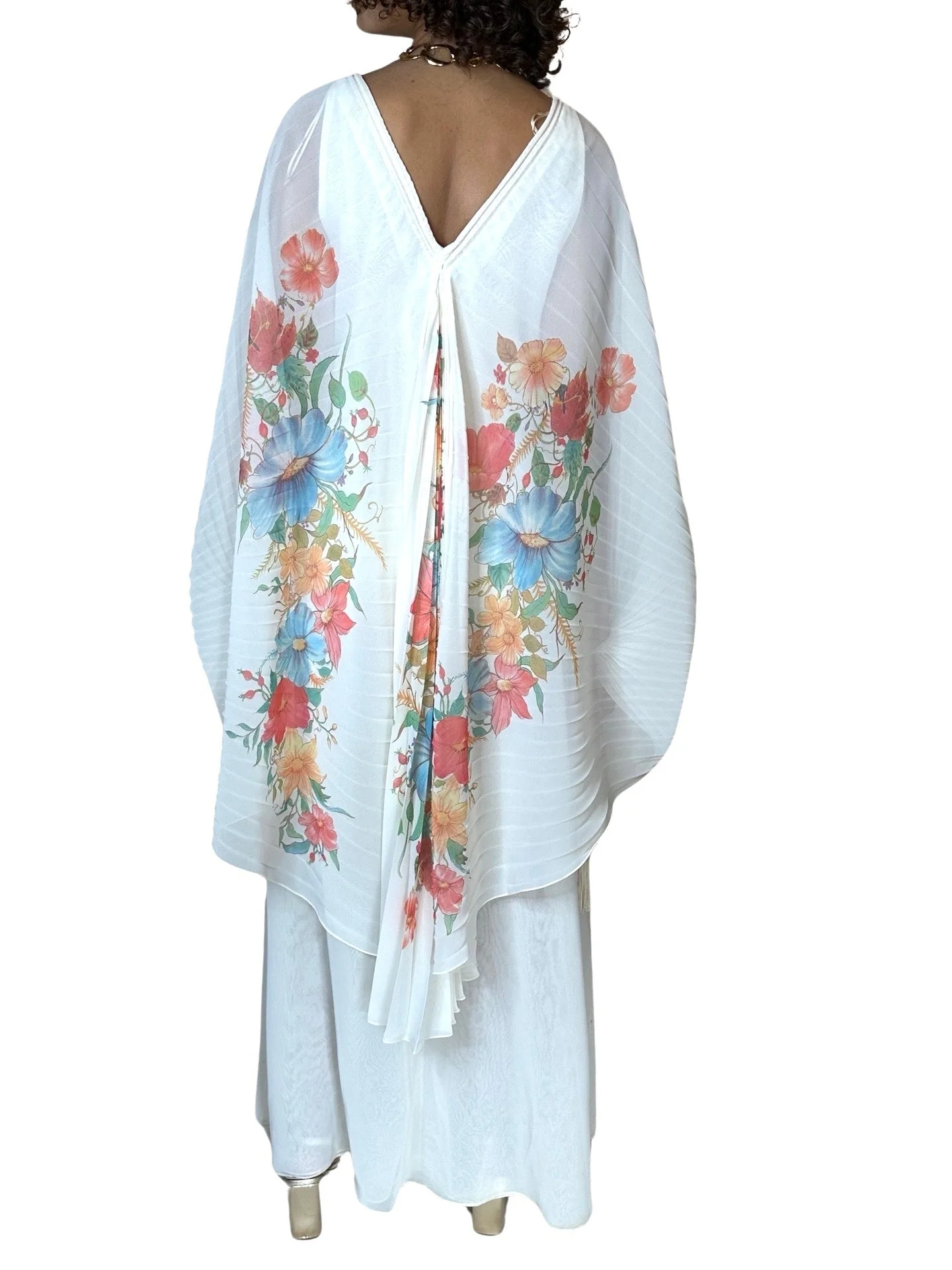 1970's Sensational Vintage Cream Floral Pleated Wedding Dress UK 8 - 14 - Image 11