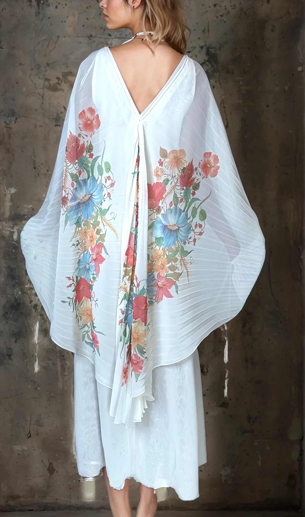 1970's Sensational Vintage Cream Floral Pleated Wedding Dress UK 8 - 14 - Image 4