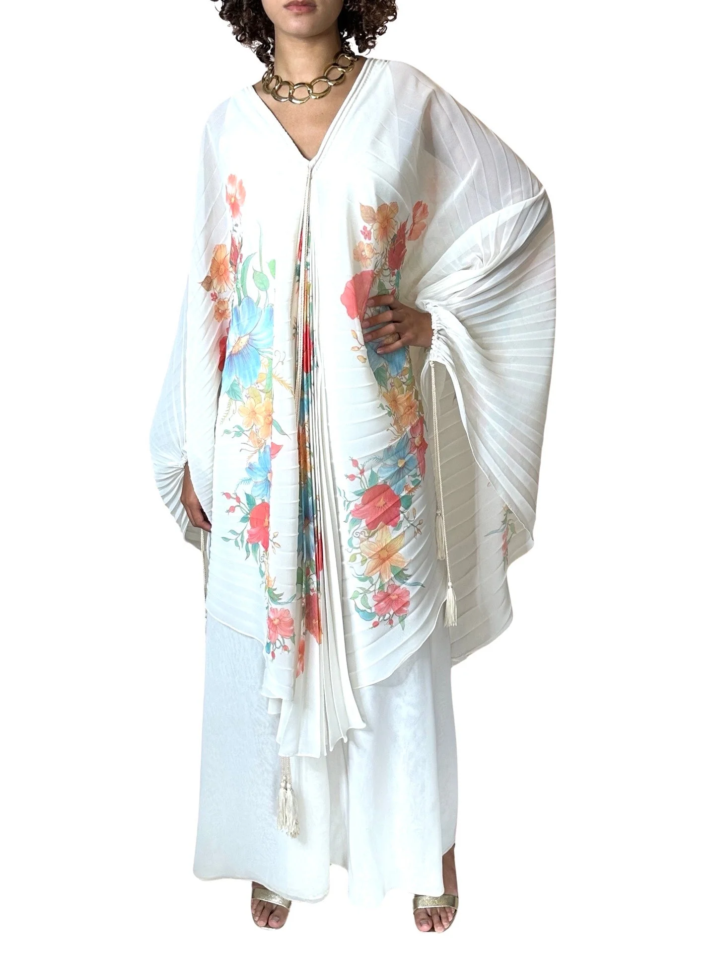 1970's Sensational Vintage Cream Floral Pleated Wedding Dress UK 8 - 14 - Image 5