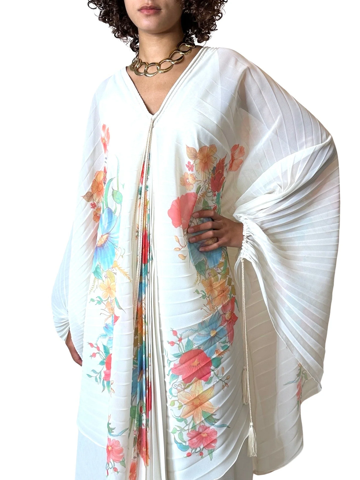 1970's Sensational Vintage Cream Floral Pleated Wedding Dress UK 8 - 14 - Image 6