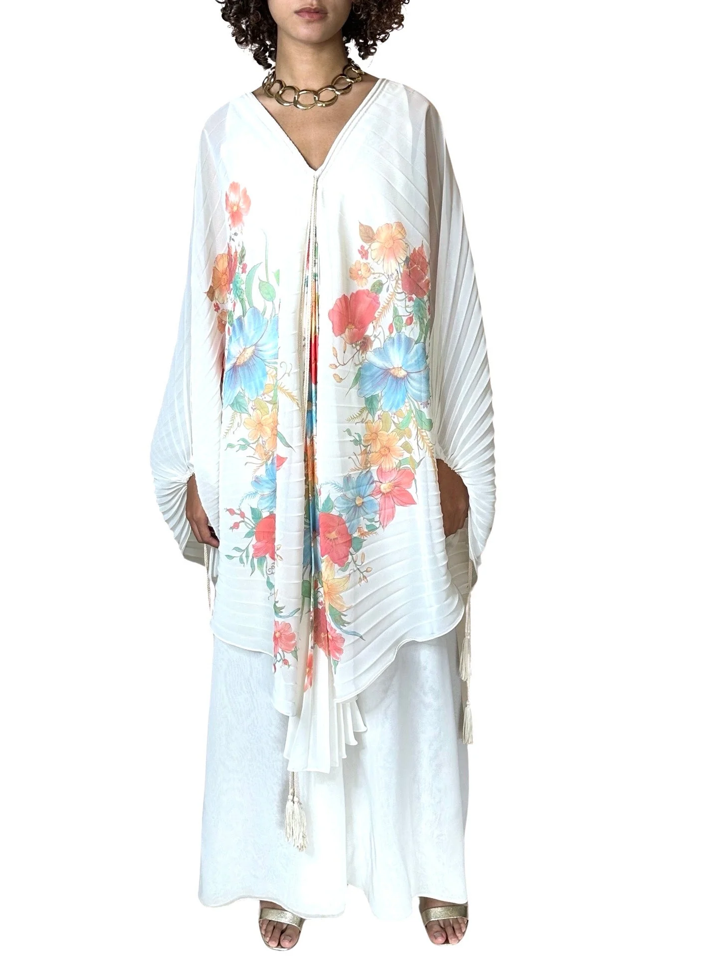 1970's Sensational Vintage Cream Floral Pleated Wedding Dress UK 8 - 14 - Image 7