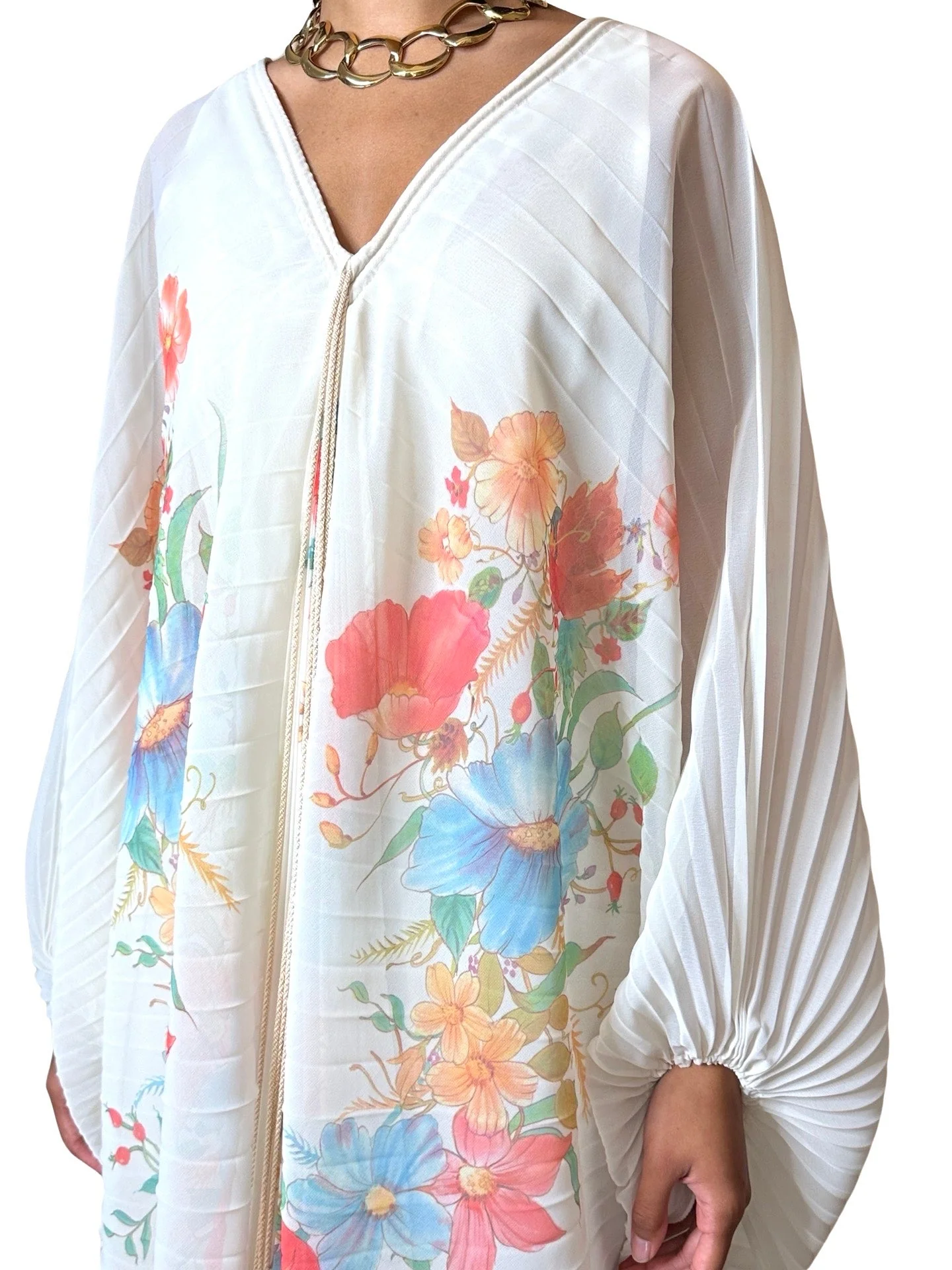 1970's Sensational Vintage Cream Floral Pleated Wedding Dress UK 8 - 14 - Image 8