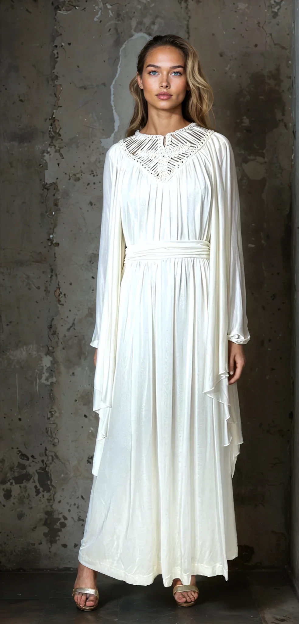 1970's Stunning Vintage Cream Goddess Wedding Dress UK 8 - 14 - Image 3