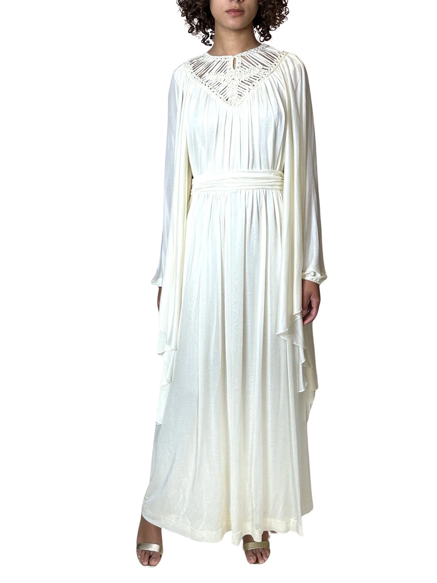 1970's Stunning Vintage Cream Goddess Wedding Dress UK 8 - 14 - Image 6