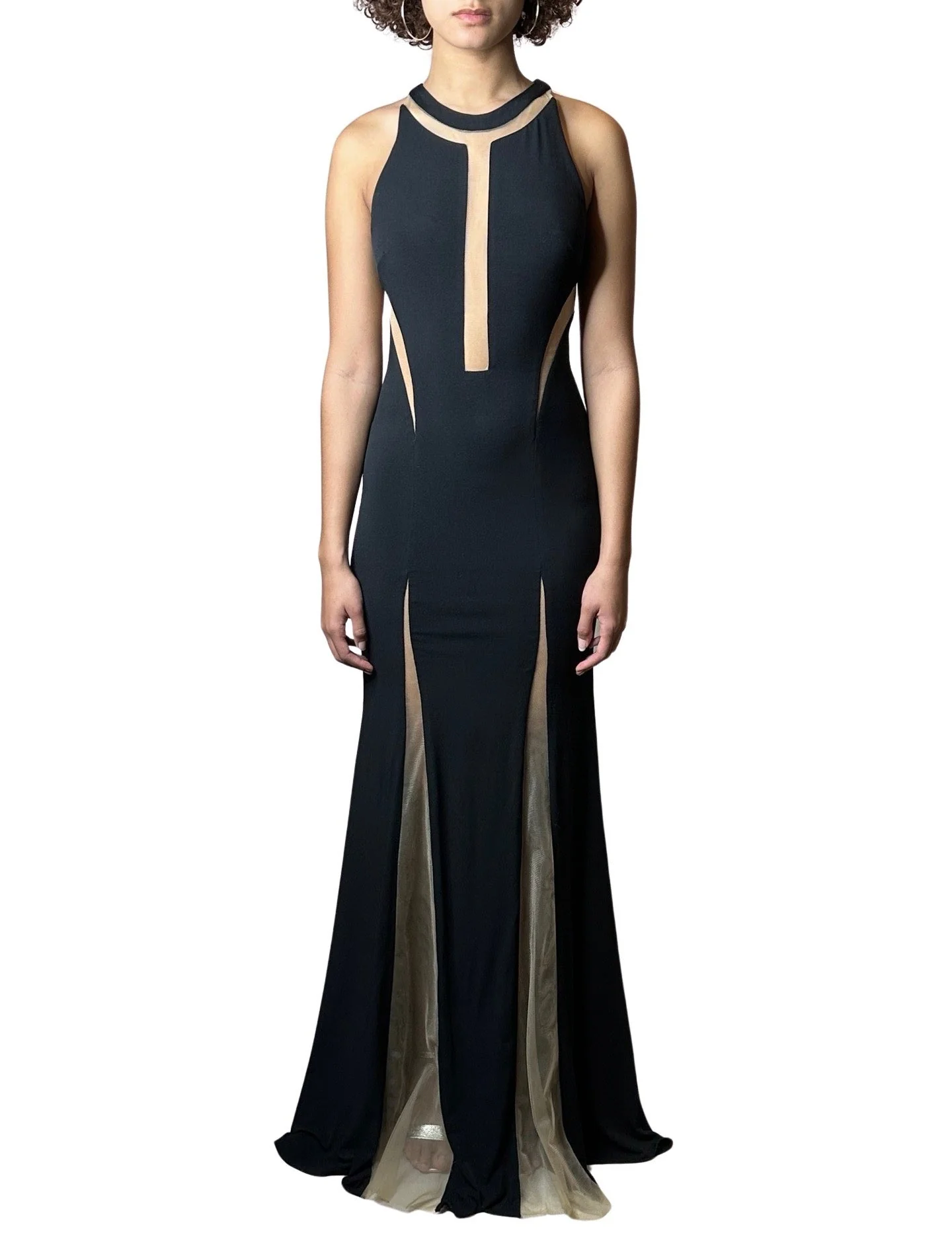 1970'S Vintage Black with Sheer Panelling Maxi Dress Uk 8 - 10 - Image 5