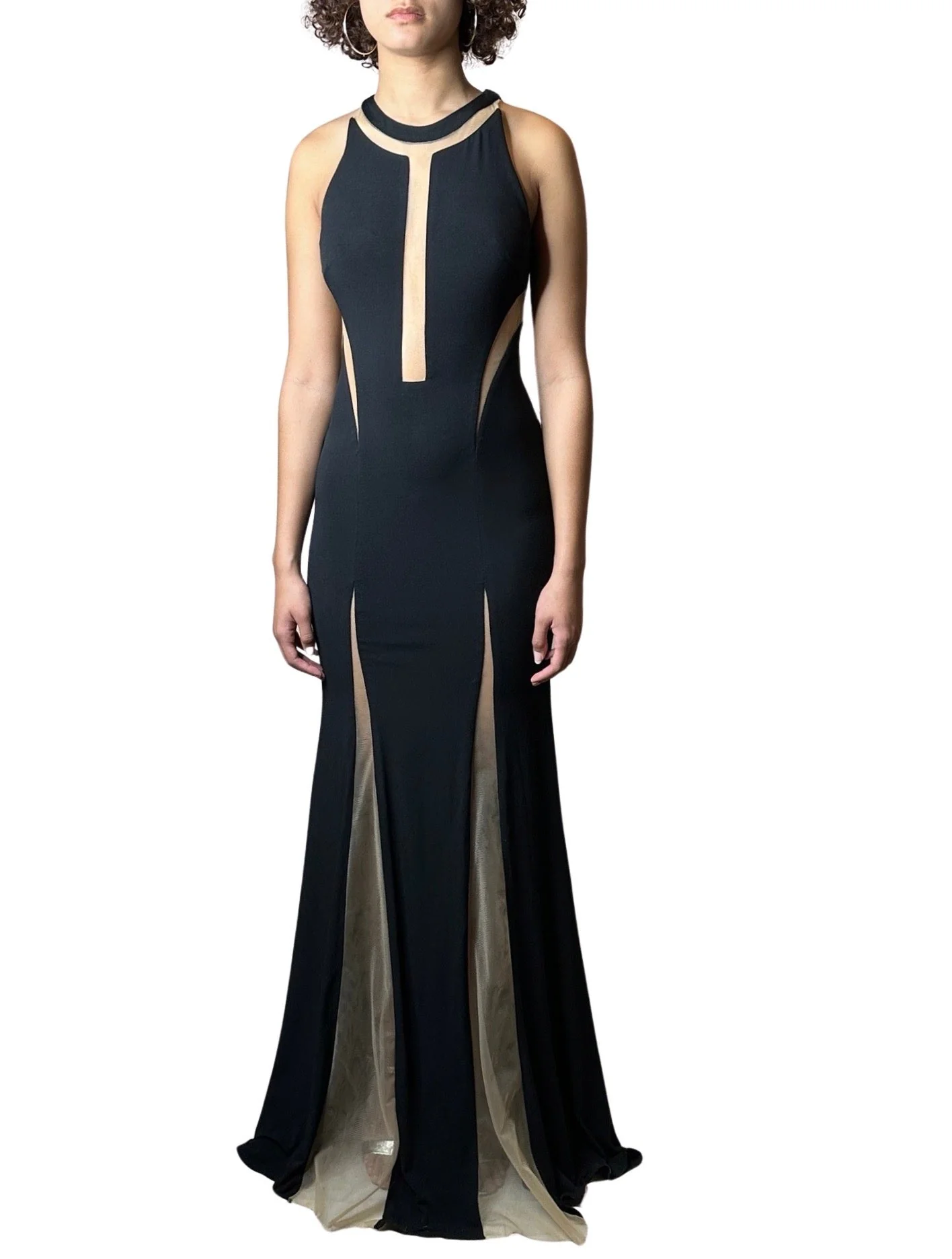 1970'S Vintage Black with Sheer Panelling Maxi Dress Uk 8 - 10 - Image 6