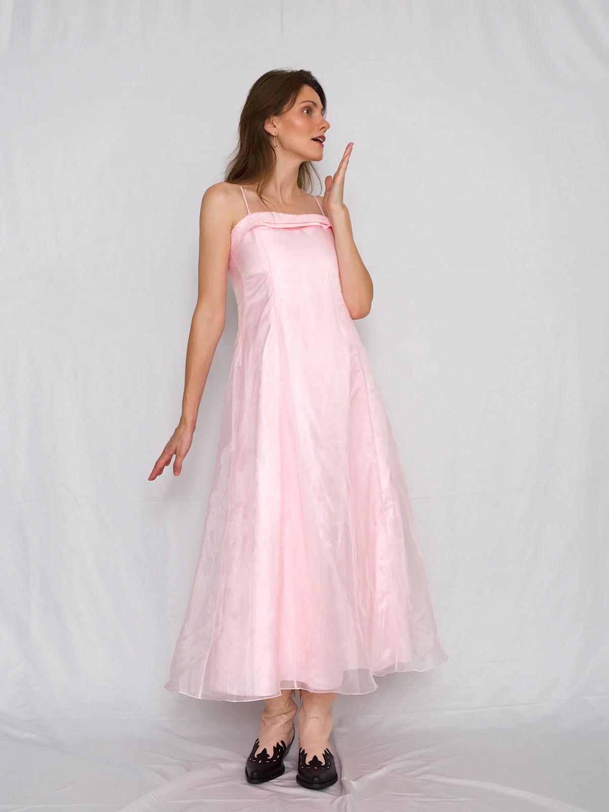 Pink gown party dress with shoulder straps - Image 4