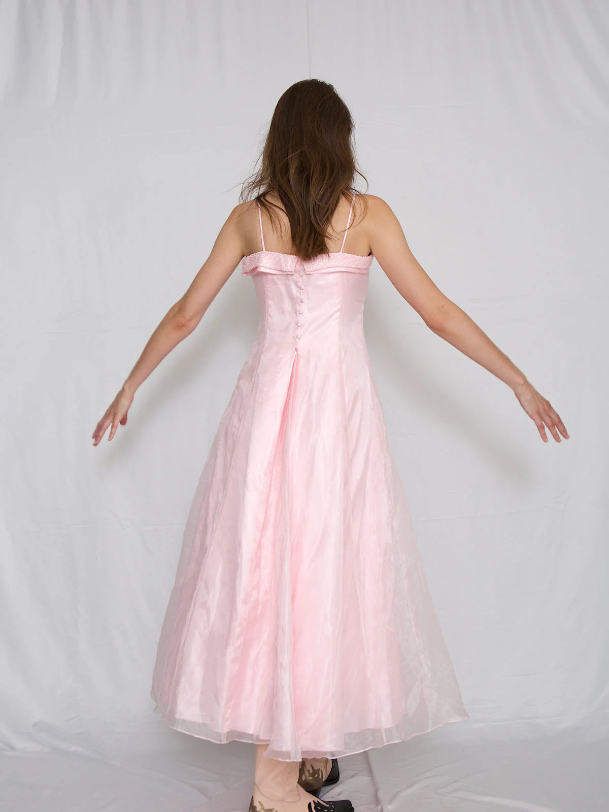 Pink gown party dress with shoulder straps - Image 5