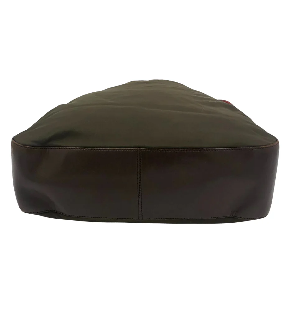 PRADA GREEN NYLON BROWN LEATHER RESIN CHAIN STRAP SHOULDER BAG - Image 4