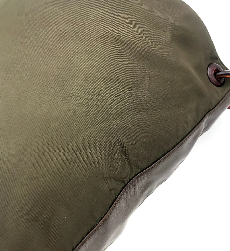 PRADA GREEN NYLON BROWN LEATHER RESIN CHAIN STRAP SHOULDER BAG - Image 6