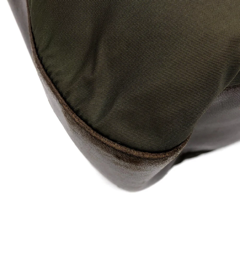 PRADA GREEN NYLON BROWN LEATHER RESIN CHAIN STRAP SHOULDER BAG - Image 7