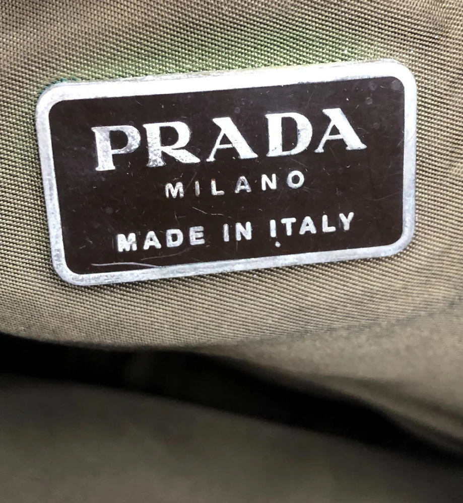 PRADA GREEN NYLON BROWN LEATHER RESIN CHAIN STRAP SHOULDER BAG - Image 9