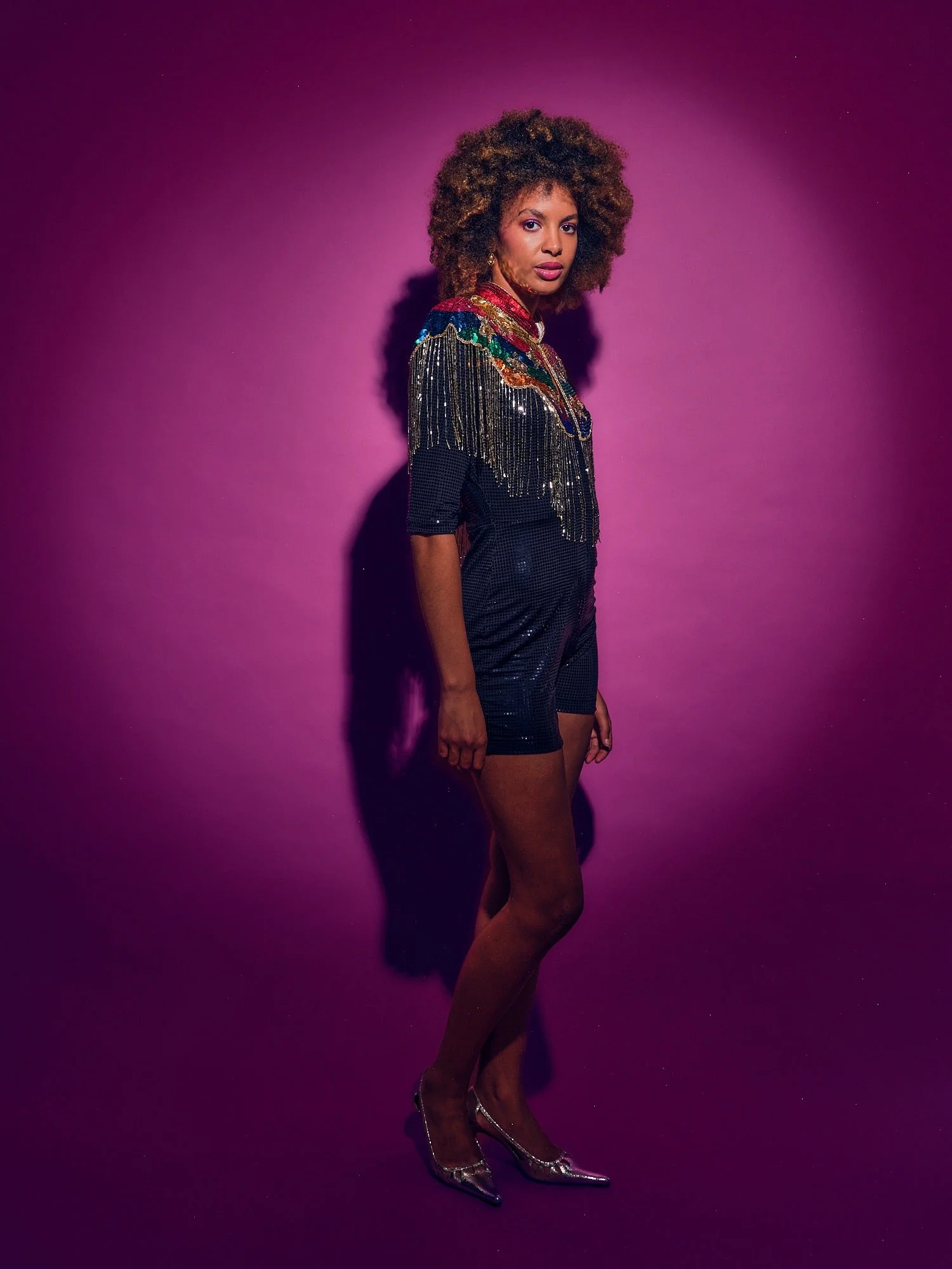 Rainbow Sequin Cape with Gold Fringing - Image 3