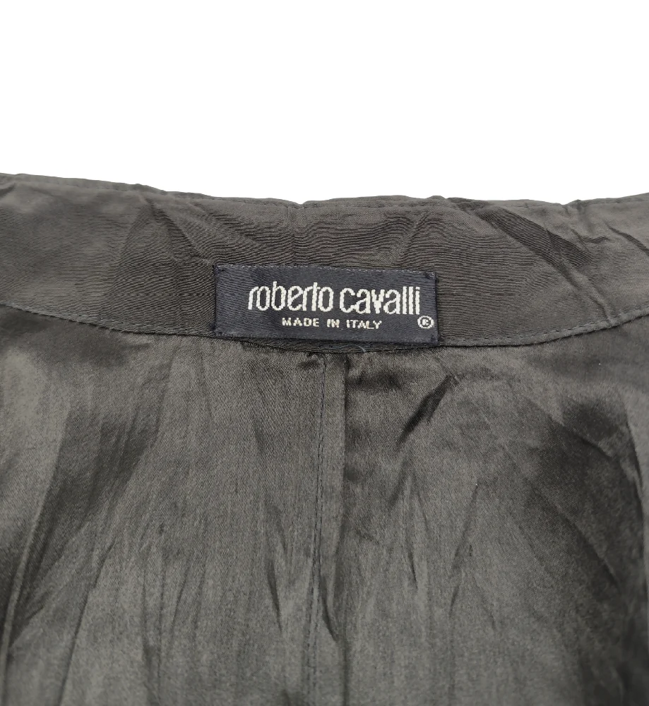 ROBERTO CAVALLI 2000s GREEN SILK AND LEATHER SHIRT AND PANTS SET - Image 4
